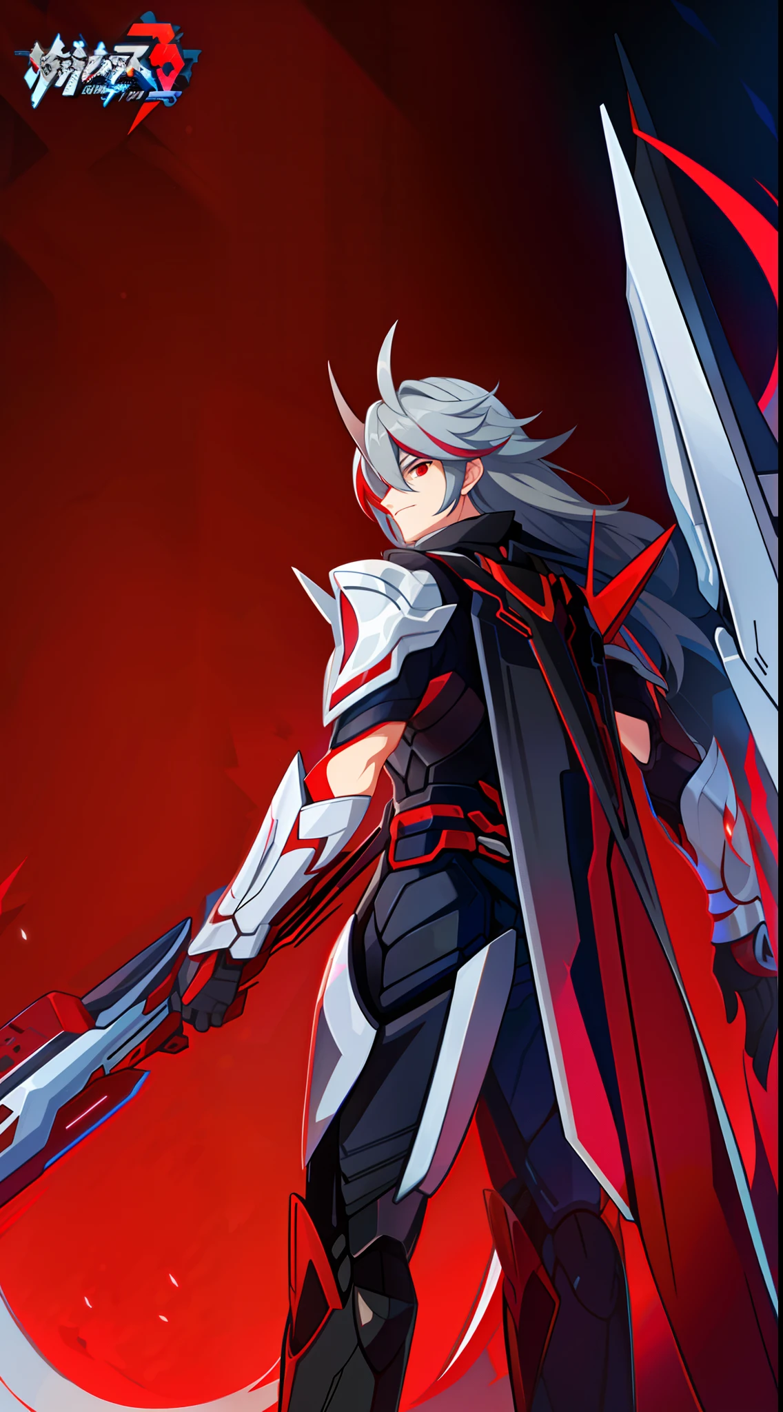 young boy, long gray hair, red eyes, The Iron Mantle of Cybertron, open torso, Iron horns, Masterpiece, hiquality