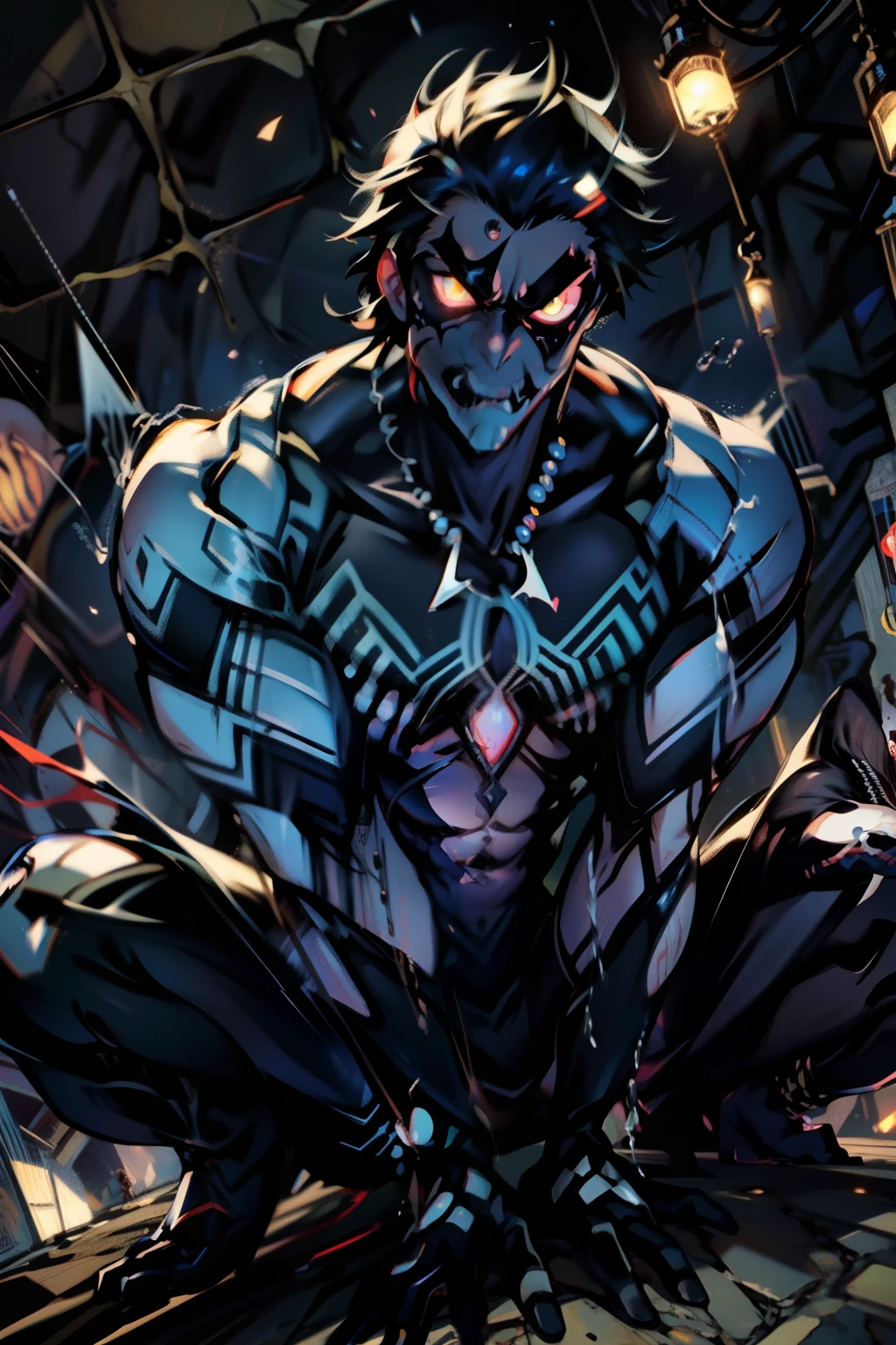 《the original god》Arataki Kazuto , male people, chest muscle, Sexy , Venom symbiote for your body, Black mucus of the body , into venom, venomize,Black bodysuit,(Cloak),Red cape,Abs,(Adult male)((Venom possession,venom symbiote)),over-Tortoise Man,Battle damage,((Masterpiece)), ((Best quality)), Ultra detailed,((illustration)), Dynamic Angle, Detailed light, (Delicate eyes), Floating, 1boy, Male focus, Head, Clothing, Yellow eyes, necklace, tattoo, (Forehead:0.8), (ahoge:0.8), jewelry, brunette color hair,apathy,Ray, chest muscle, Sexy , Venom symbiote for your body, Black mucus of the body , (into venom), Venom,frontage,Bust photo,White tight-fitting top,spiderman outfit,style of anime4 K, 4K anime wallpaper, Badass anime 8 K, 4 k comic wallpaper, young anime man, Anime boys, Anime wallpapers 4 k, Anime wallpaper 4K, High quality anime art style, Anime moe art style, Anime art wallpaper 8 K, Anime art wallpaper 4 K, RGB lighting,