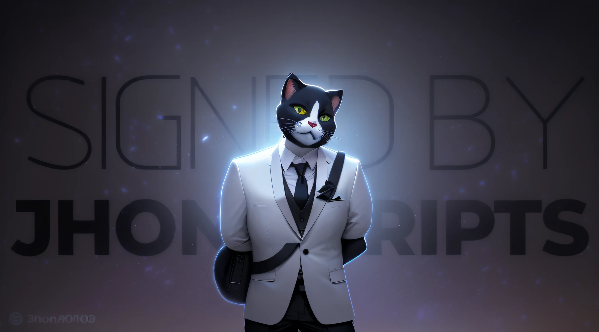 Image of a man in white suit and tie with cat mask, CGNode, inspirado em Niko Henrichon, foto de perfil 1024px, inspirado em Theodore Major, suave em _ O pano de fundo, Gatilho Estilo de Arte de Anime, generic furry style, inspired by Gigadō Ashiyuki, cat in space