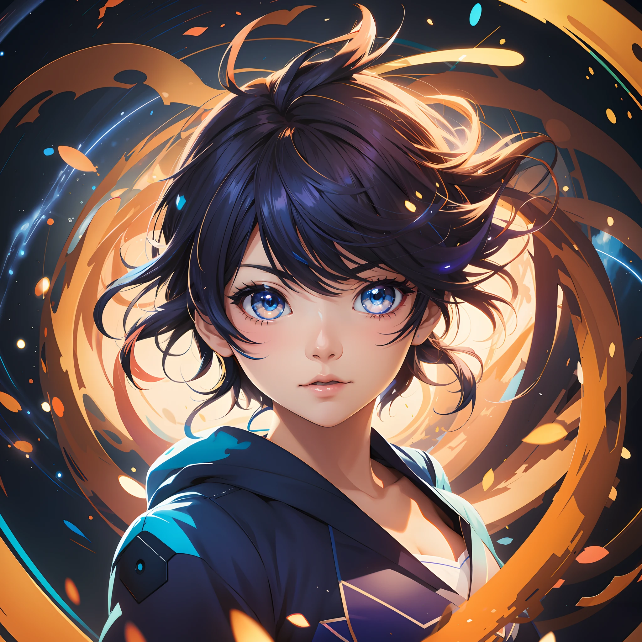 Garota anime com olhos azuis e cabelo preto em um redemoinho, estilo anime 4K, Anime Art Wallpaper 4K, Anime Art Wallpaper 4K, Artgerm e Atey Ghailan, Anime Art Wallpaper 8K, arte de anime digital detalhada, Artgerm extremamente detalhado, arte de anime digital, Artgerm. anime illustration, arte digital estilo anime