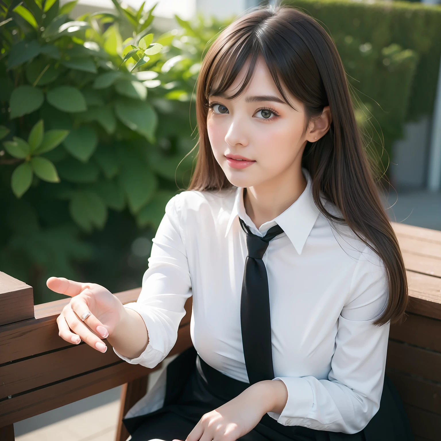 best qualtiy, tmasterpiece, 1girll, beauitful face, (photograph realistic:1.3), edge lit, (highdetailskin:1.2), 8K, Ultra HD, digital SLR camera, high high quality, A high resolution, 4K, 8K, Bokeh, absurderes, Optimal proportions of four fingers and one thumb, (realisticlying:1.3), Cute 1girl, Wearing a black formal blazer, mediuml breasts, short skirt,,Less fabric