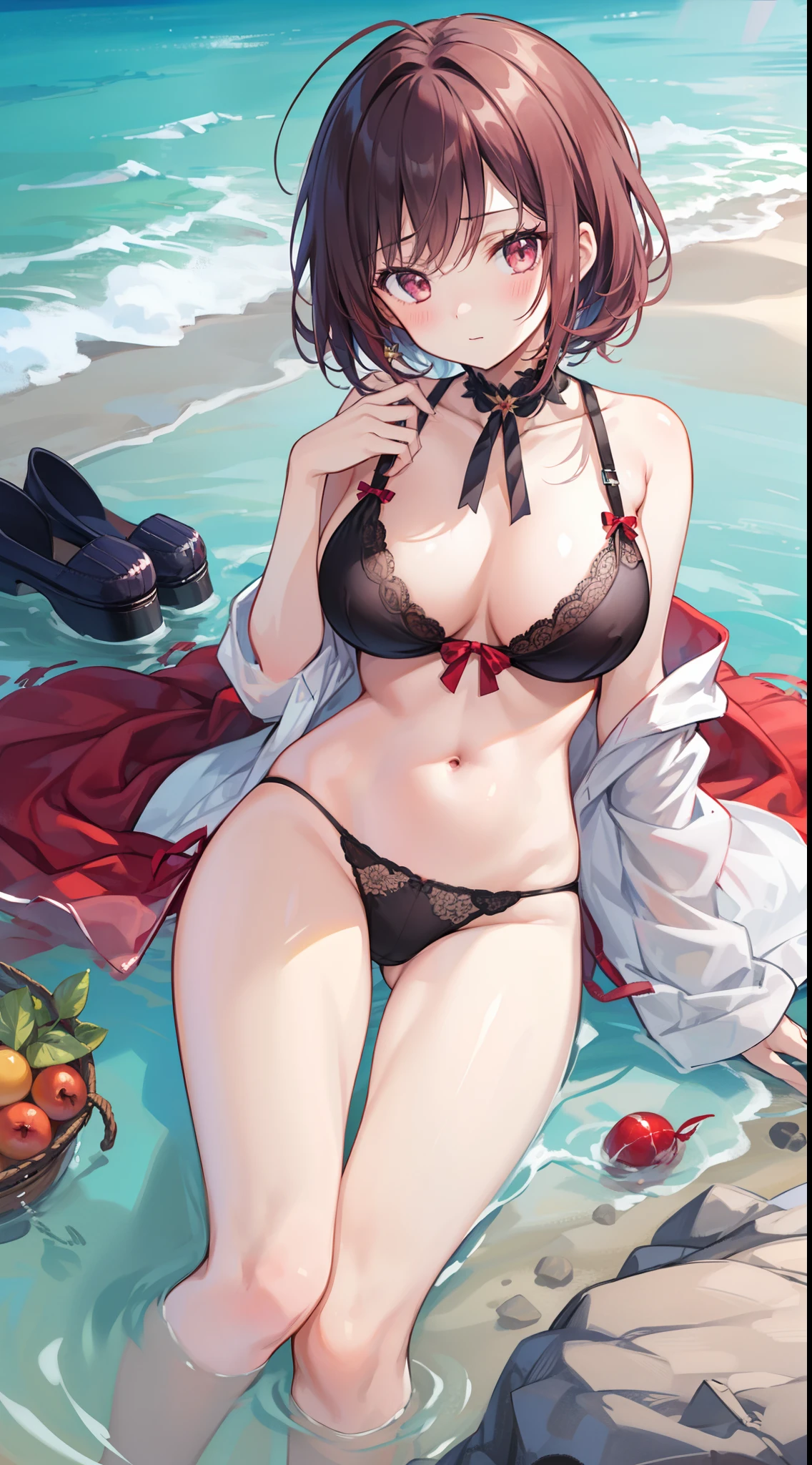 masutepiece、hight resolution、1girl in、kawaii、large full breasts、an lingerie、in one's underwear only、shame、red tide、