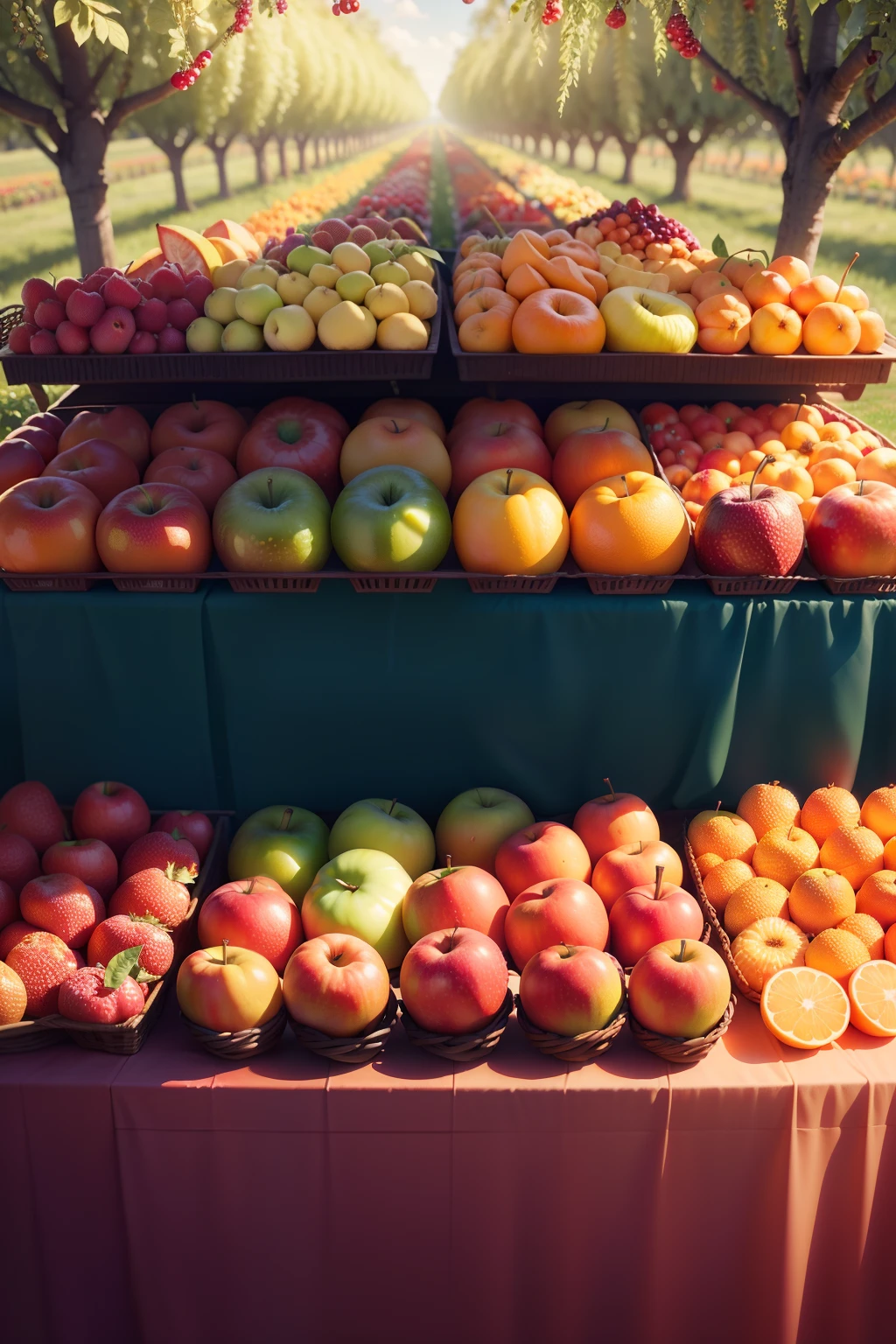 There was a whole bunch of fruit in the orchard, Fruits, Fresh fruit, tropical fruit, professional fruit photography, made of fruit and flowers, made of flowers and fruit, rich colourful, fruits world, colored fruit stand, Vibrant colors, full of colour 8-w 1024, vivd colour, rich and vivid colors