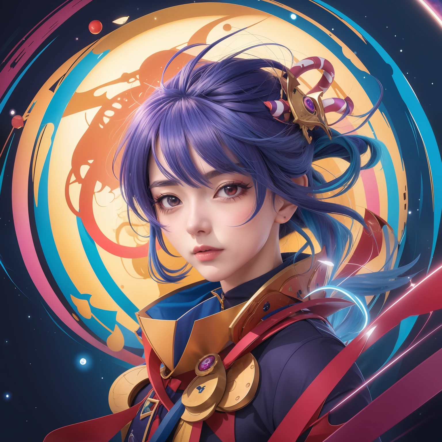 um close up de uma pessoa com um cabelo azul e uma jaqueta roxa, estilo anime 4K, portrait knights of zodiac girl, portrait anime space cadet girl, arte de anime digital detalhada, Anime Art Wallpaper 8K, Anime Art Wallpaper 4K, Anime Art Wallpaper 4K, Anime Girl with Cosmic Hair, arte digital estilo anime, retrato impressionante do rosto do anime, arte de anime digital