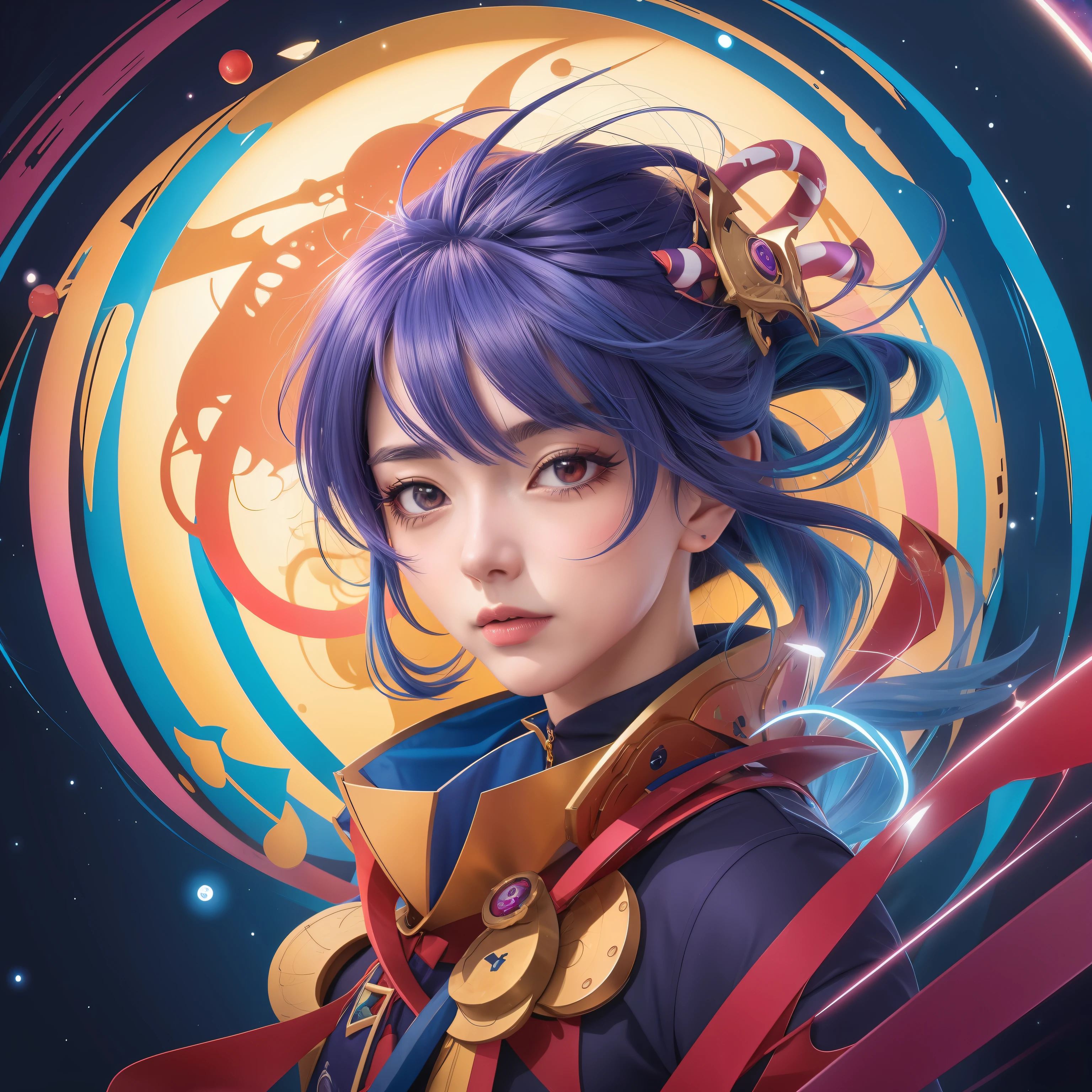 um close up de uma pessoa com um cabelo azul e uma jaqueta roxa, estilo anime 4K, portrait knights of zodiac girl, portrait anime space cadet girl, arte de anime digital detalhada, Anime Art Wallpaper 8K, Anime Art Wallpaper 4K, Anime Art Wallpaper 4K, Anime Girl with Cosmic Hair, arte digital estilo anime, retrato impressionante do rosto do anime, arte de anime digital