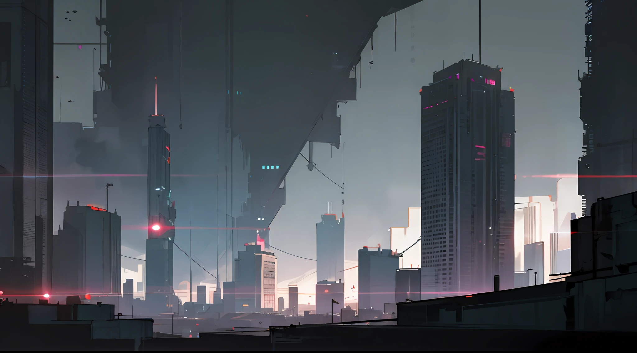 High-rise Dark Night Lights Cyberpunk