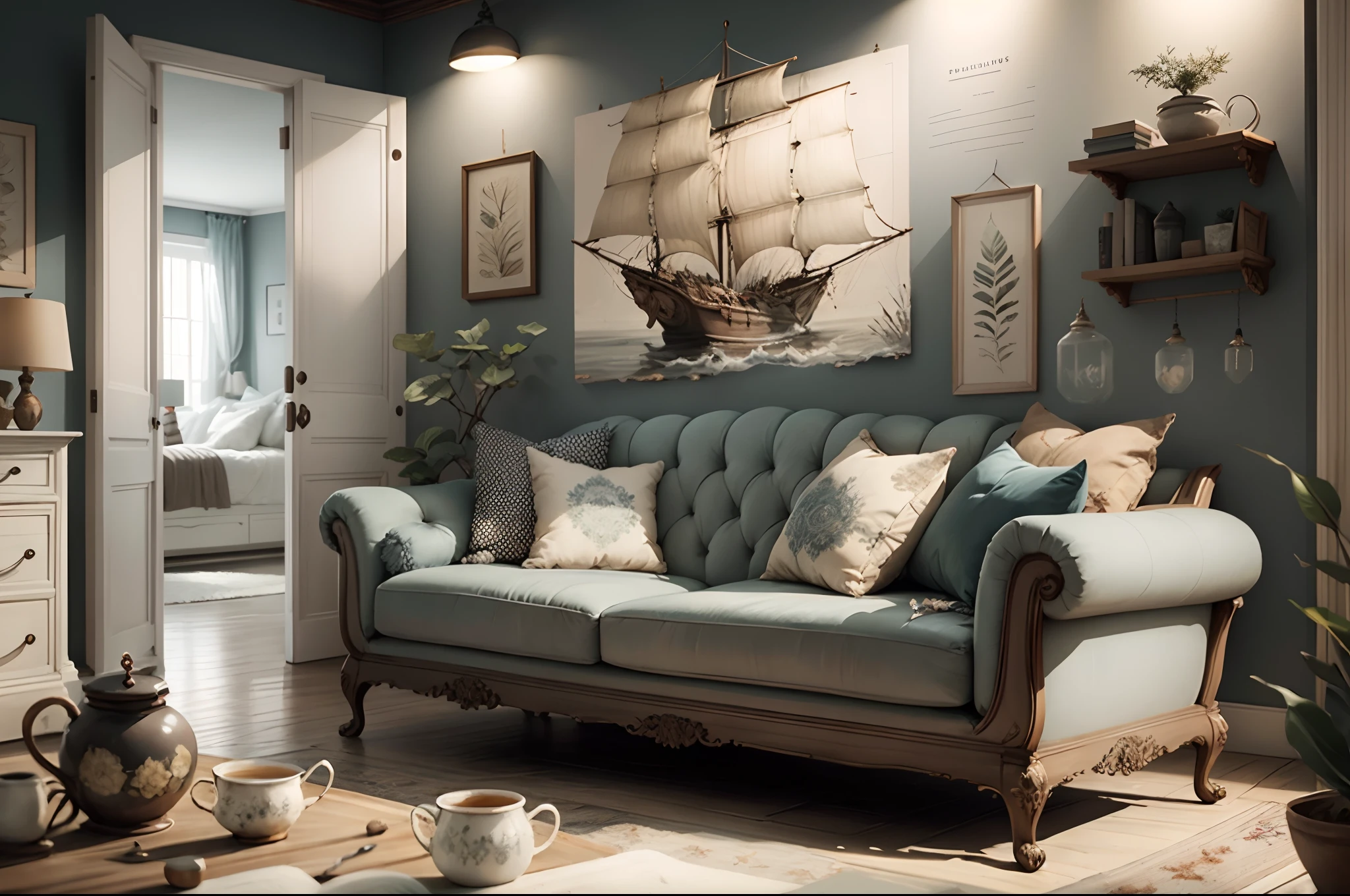 Living room mockup for wall art , realistic, bright.