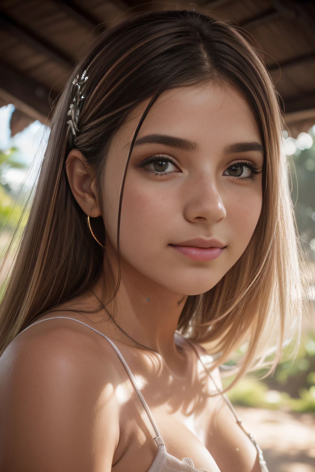 ((melhor qualidade)), ((obra-prima)) ((ultra res)), ((fotorrealista:1.4)), (detalhes complexos), 22 anos, full body, White dress, rosto perfeito, maquiagem:1.5, luz no rosto, (detalhe facial com suor)