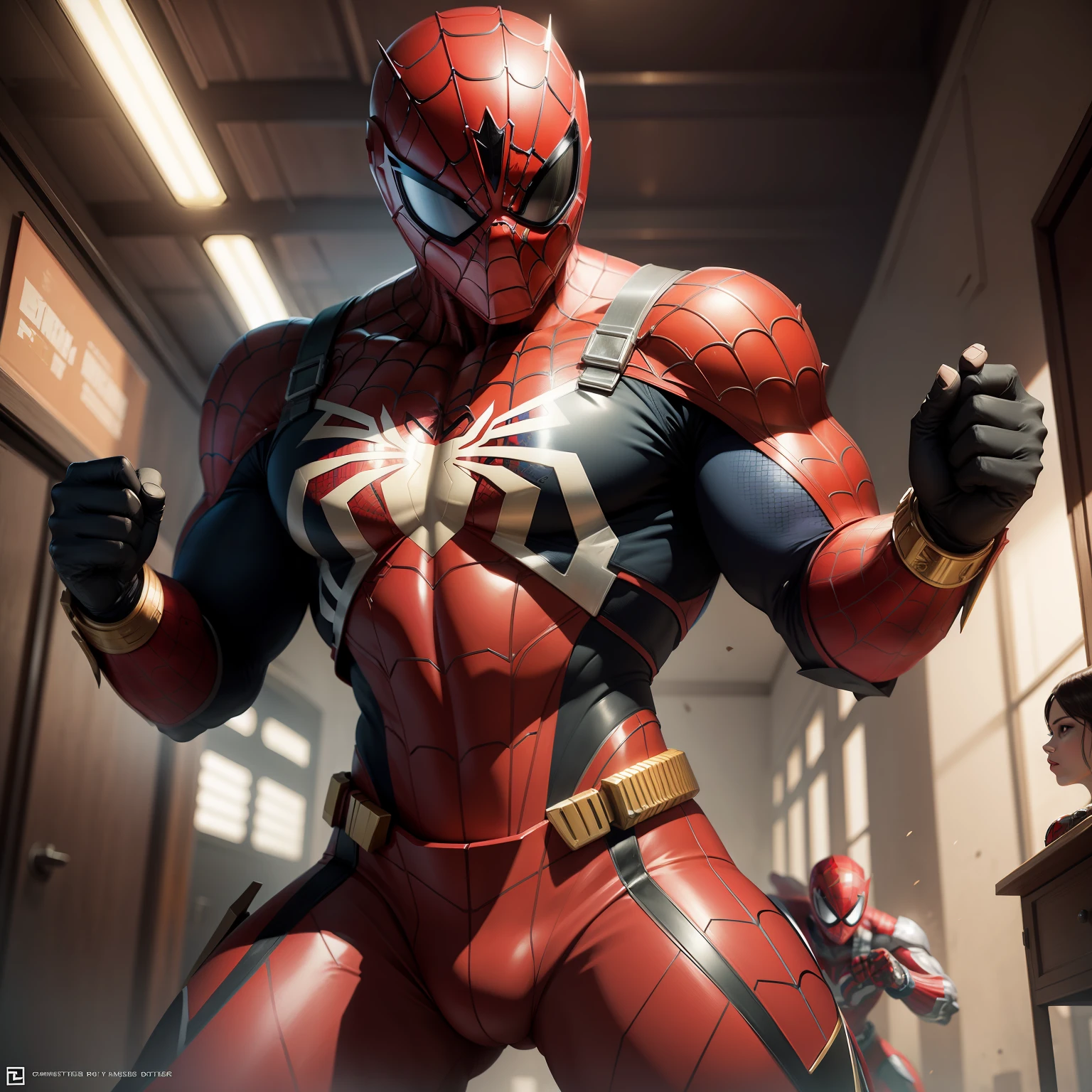 "Red Power ranger with Spiderman-inspired design"