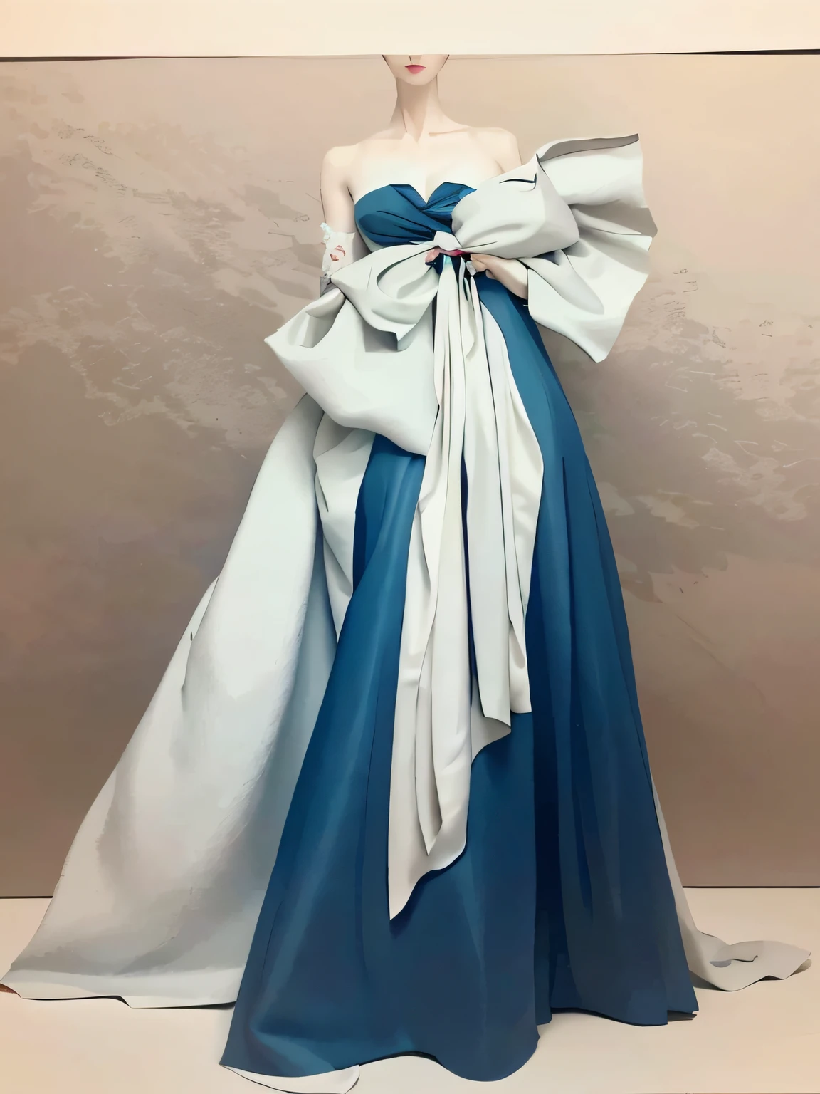 Arafeld painted the woman in a dress，Bow knot, elegant drawing, inspired by Antonio Cavallucci, in style of cecil beaton, author：Miroslava Sveridova, half-turned lady in evening gown, wearing evening gown, Inspired by Jacques Villon, inspired by Charles Dana Gibson, fashion illustration, inspired by Antonín Chittussi
