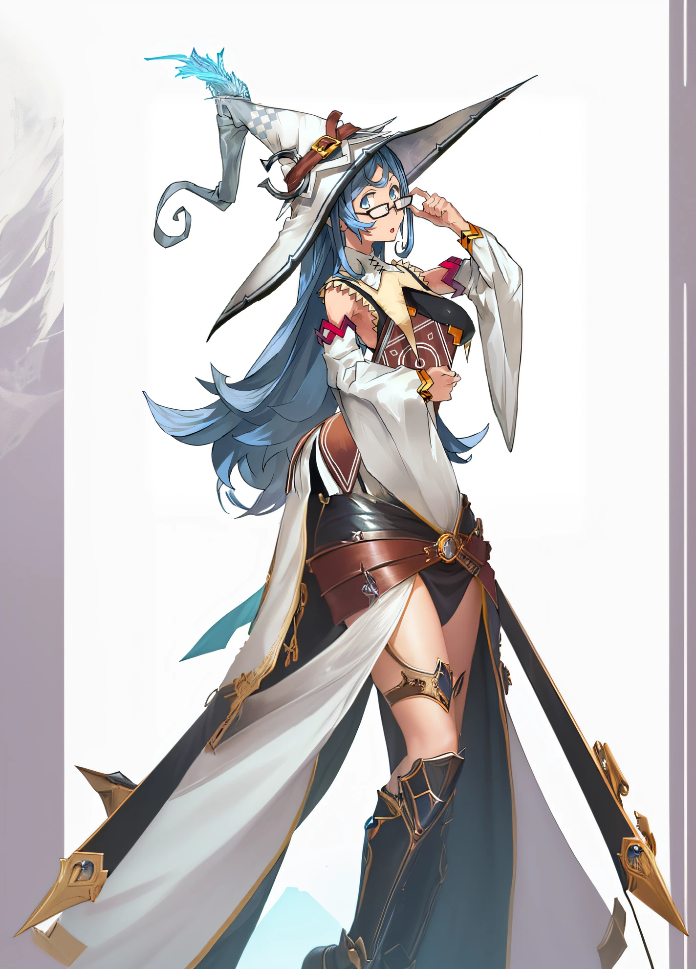 Anime girl with sword, hat and glasses, sorceress woman, alchemist girl, mechanized witch girl, /!\ sorceress woman, beautiful female witch, pretty sorceress, black-haired mage, Human :: sorceress woman, portrait of a female mage, official character art, Female wizard, female mage!