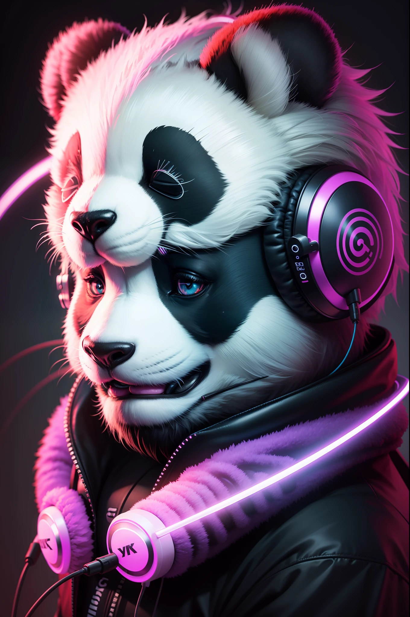 Animal panda neon insano horro com headphone 8k