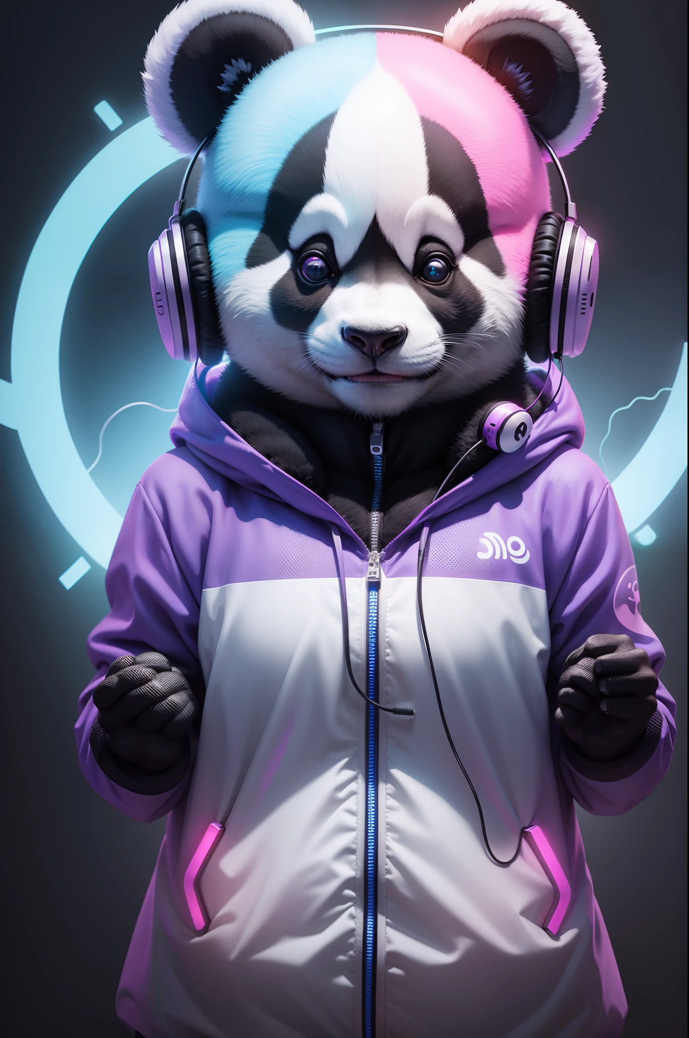 Animal panda neon insano horro com headphone 8k