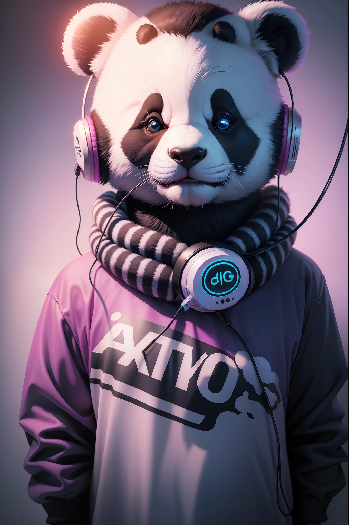 Animal panda neon insano horro com headphone 8k