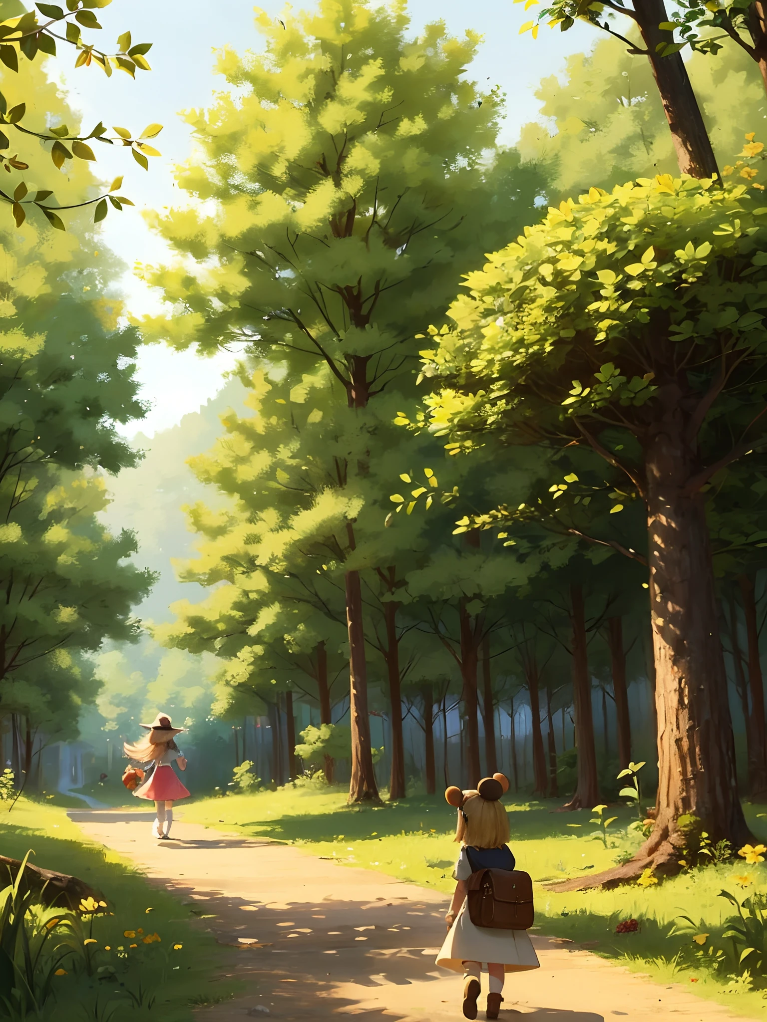 Lucy embarks on this journey with a brave heart。She meets all kinds of critters and elves in the forest,Disney style,Animate,Cartoony
