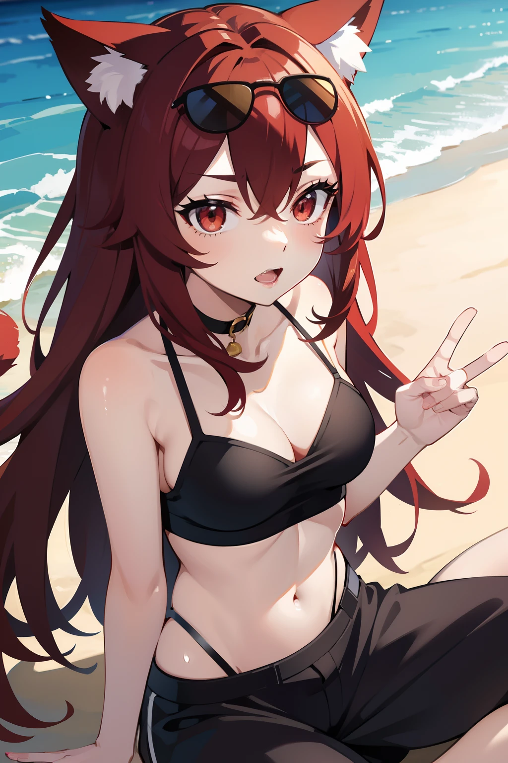 red-eyes, hair light, Beach, sunglasses, cat ears, Foxtail