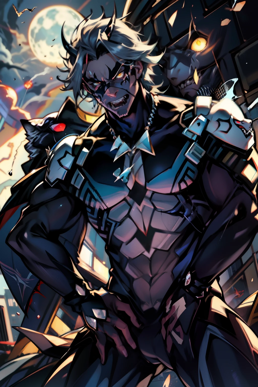 《the original god》Arataki Kazuto , male people, chest muscle, Sexy , Venom symbiote for your body, Black mucus of the body , into venom, venomize,Black bodysuit,(Cloak),Red cape,Abs,(Adult male)((Venom possession,venom symbiote)),over-Tortoise Man,Battle damage,((Masterpiece)), ((Best quality)), Ultra detailed,((illustration)), Dynamic Angle, Detailed light, (Delicate eyes), Floating, 1boy, Male focus, Head, Clothing, Yellow eyes, necklace, tattoo, (Forehead:0.8), (ahoge:0.8), jewelry, brunette color hair,apathy,Ray, chest muscle, Sexy , Venom symbiote for your body, Black mucus of the body , (into venom), Venom,frontage,Bust photo,White tight-fitting top,spiderman outfit,style of anime4 K, 4K anime wallpaper, Badass anime 8 K, 4 k comic wallpaper, young anime man, Anime boys, Anime wallpapers 4 k, Anime wallpaper 4K, High quality anime art style, Anime moe art style, Anime art wallpaper 8 K, Anime art wallpaper 4 K, RGB lighting,