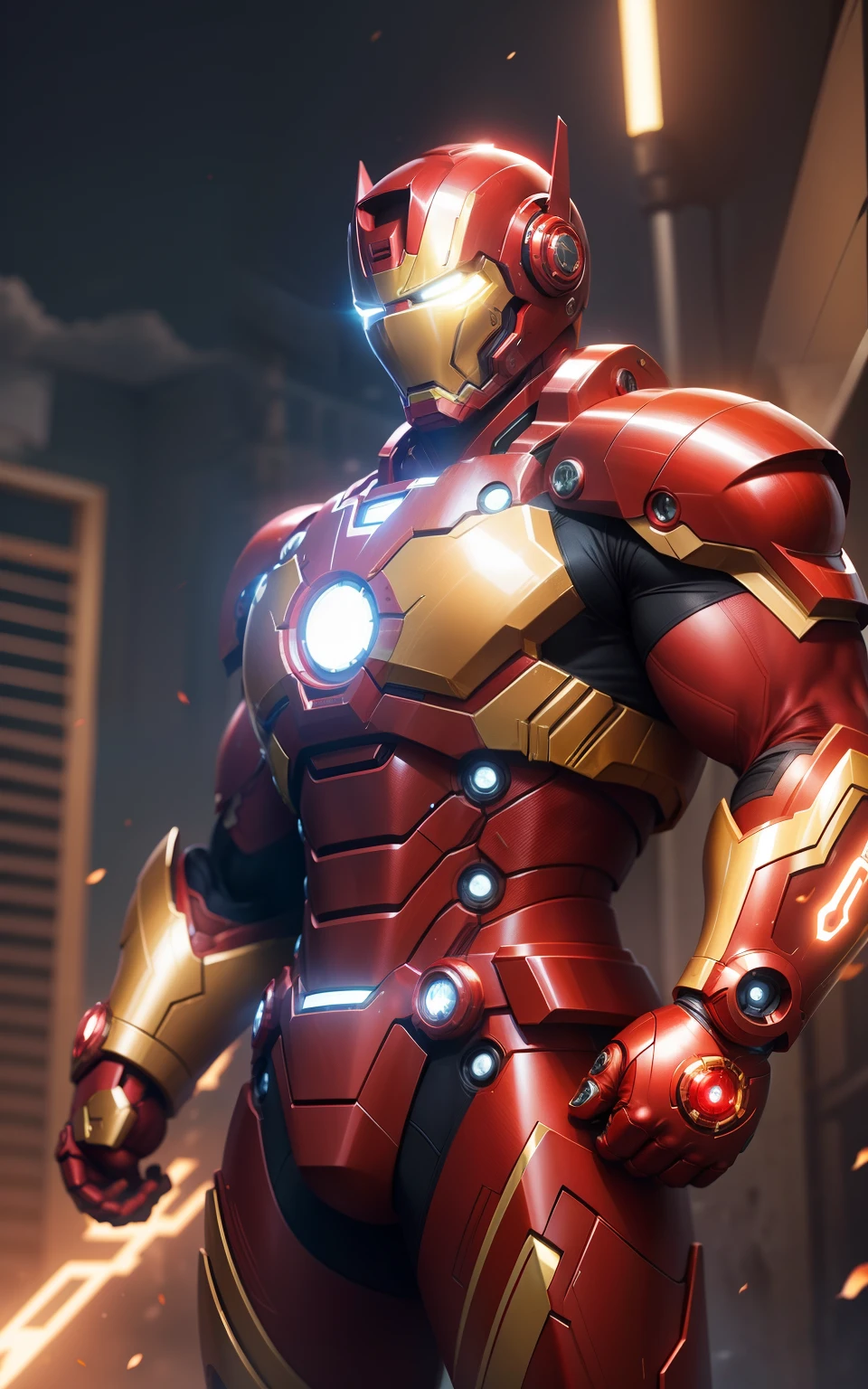 "Gold and red Power ranger with Ironman-inspired design"