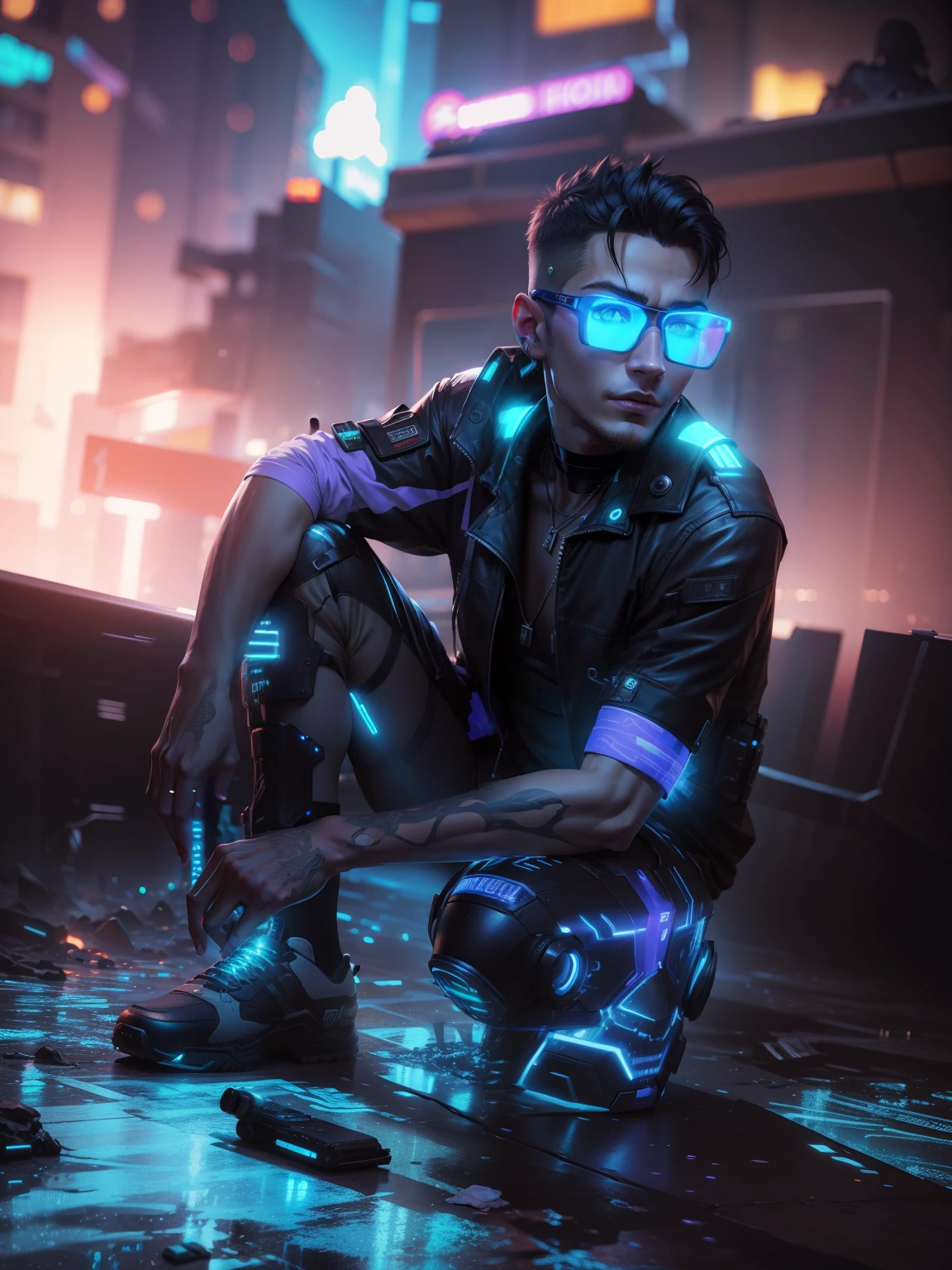 Change background cyberpunk handsome boy, realistic face, 8k, ultra realistic)
