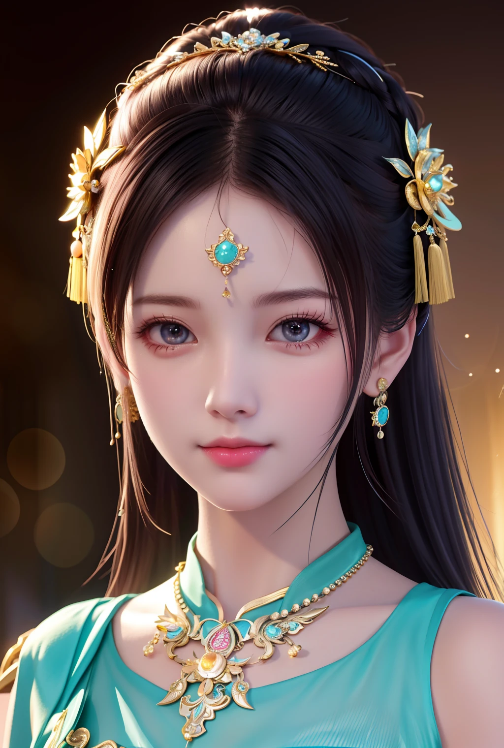 best quality, masterpiece, highres, 1girl,china dress,hair ornament,necklace, jewelry,Beautiful face,upon_body, tyndall effect,photorealistic, dark studio, rim lighting, two tone lighting,(high detailed skin:1.2), 8k uhd, dslr, soft lighting, high quality, volumetric lighting, candid, Photograph, high resolution, 4k, 8k, Bokeh,
 cyan close