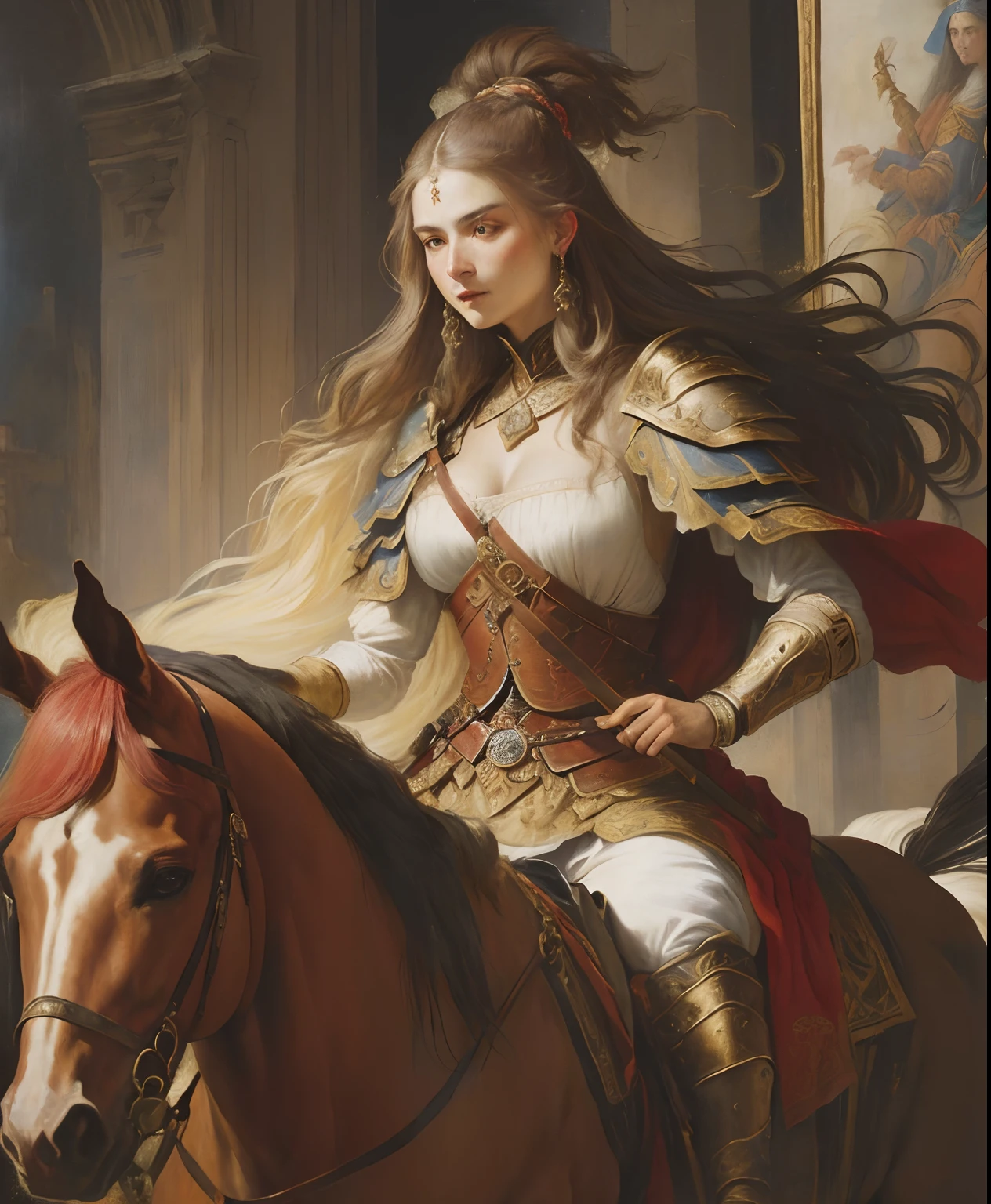 The painting of a warrior woman on a horse, 17th-century European art, 1 7th-century art, Late Baroque painting, Apocalypse