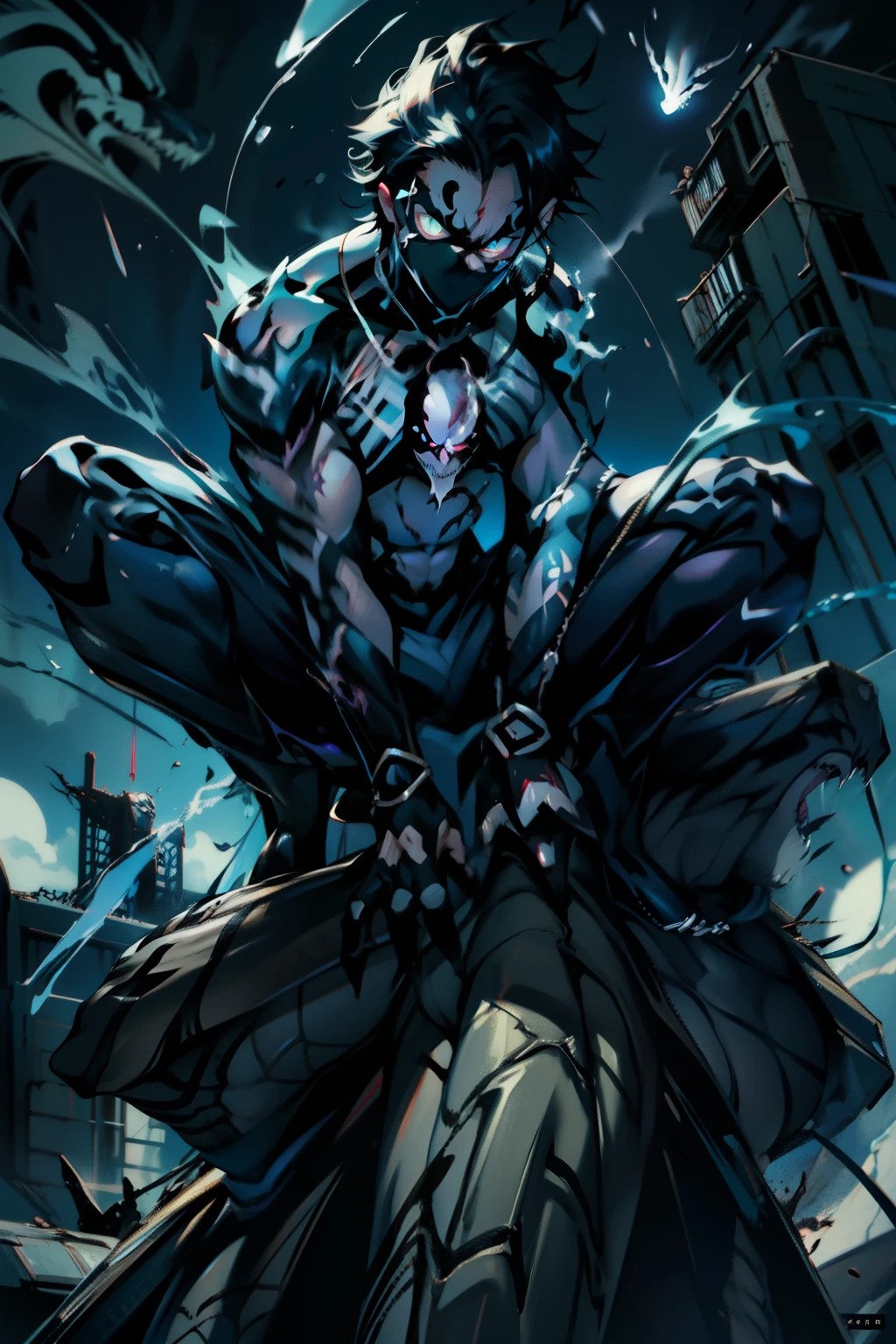 《the original god》Arataki Kazuto , male people, chest muscle, Sexy , Venom symbiote for your body, Black mucus of the body , into venom, venomize,Black bodysuit,(Cloak),Red cape,Abs,(Adult male)((Venom possession,venom symbiote)),over-Tortoise Man,Battle damage,((Masterpiece)), ((Best quality)), Ultra detailed,((illustration)), Dynamic Angle, Detailed light, (Delicate eyes), Floating, 1boy, Male focus, Head, Clothing, Yellow eyes, necklace, tattoo, (Forehead:0.8), (ahoge:0.8), jewelry, brunette color hair,apathy,Ray, chest muscle, Sexy , Venom symbiote for your body, Black mucus of the body , (into venom), Venom,frontage,Bust photo,White tight-fitting top,spiderman outfit,style of anime4 K, 4K anime wallpaper, Badass anime 8 K, 4 k comic wallpaper, young anime man, Anime boys, Anime wallpapers 4 k, Anime wallpaper 4K, High quality anime art style, Anime moe art style, Anime art wallpaper 8 K, Anime art wallpaper 4 K, RGB lighting,