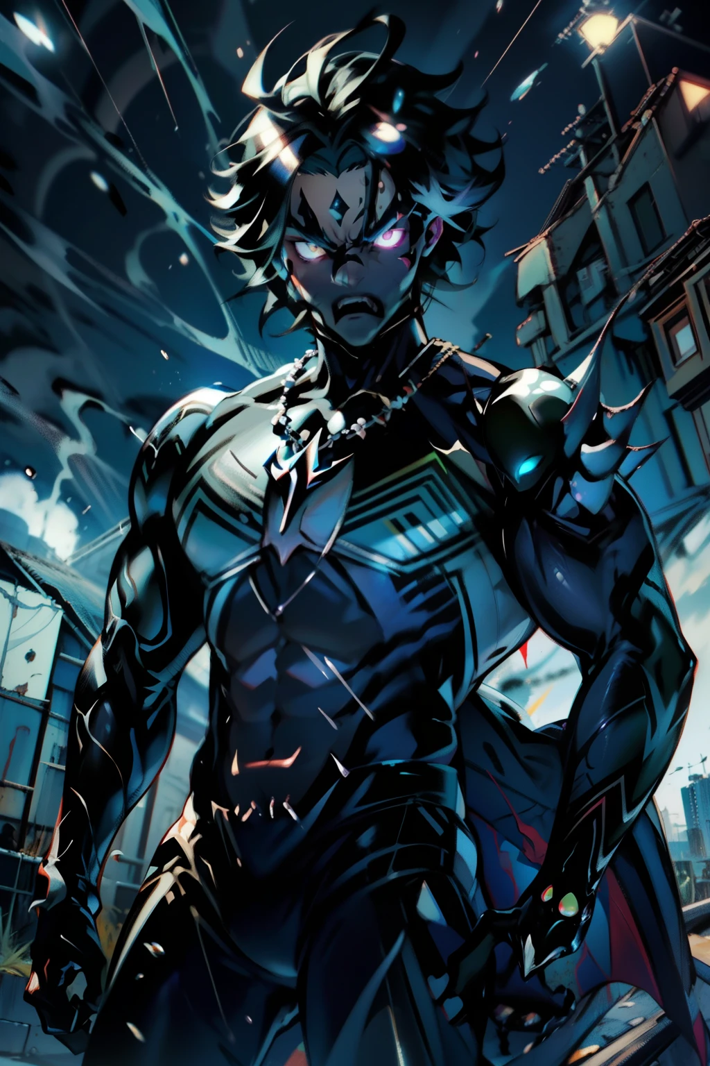 《the original god》Arataki Kazuto , male people, chest muscle, Sexy , Venom symbiote for your body, Black mucus of the body , into venom, venomize,Black bodysuit,(Cloak),Red cape,Abs,(Adult male)((Venom possession,venom symbiote)),over-Tortoise Man,Battle damage,((Masterpiece)), ((Best quality)), Ultra detailed,((illustration)), Dynamic Angle, Detailed light, (Delicate eyes), Floating, 1boy, Male focus, Head, Clothing, Yellow eyes, necklace, tattoo, (Forehead:0.8), (ahoge:0.8), jewelry, brunette color hair,apathy,Ray, chest muscle, Sexy , Venom symbiote for your body, Black mucus of the body , (into venom), Venom,frontage,Bust photo,White tight-fitting top,spiderman outfit,style of anime4 K, 4K anime wallpaper, Badass anime 8 K, 4 k comic wallpaper, young anime man, Anime boys, Anime wallpapers 4 k, Anime wallpaper 4K, High quality anime art style, Anime moe art style, Anime art wallpaper 8 K, Anime art wallpaper 4 K, RGB lighting,
