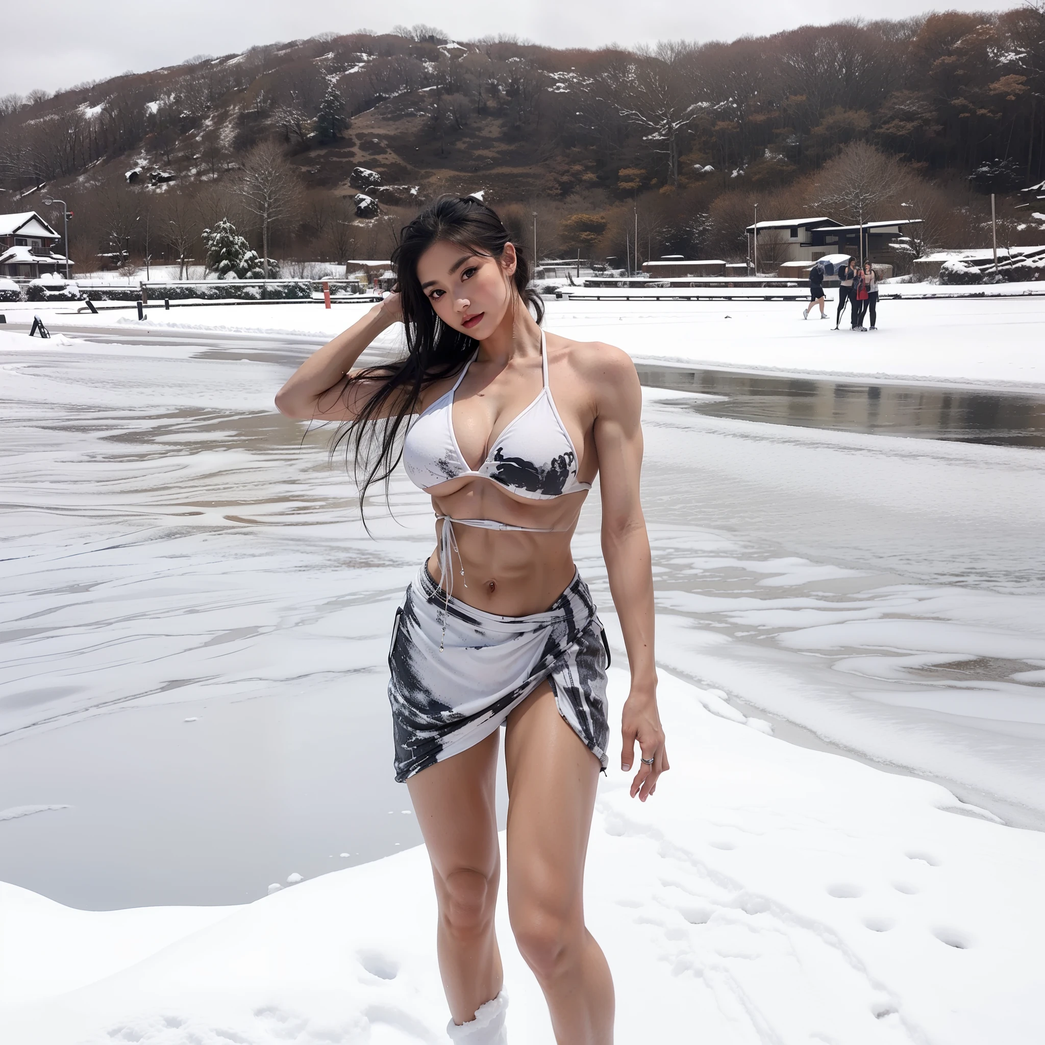 A fitness muscle goddess with abs,Snow-white skin