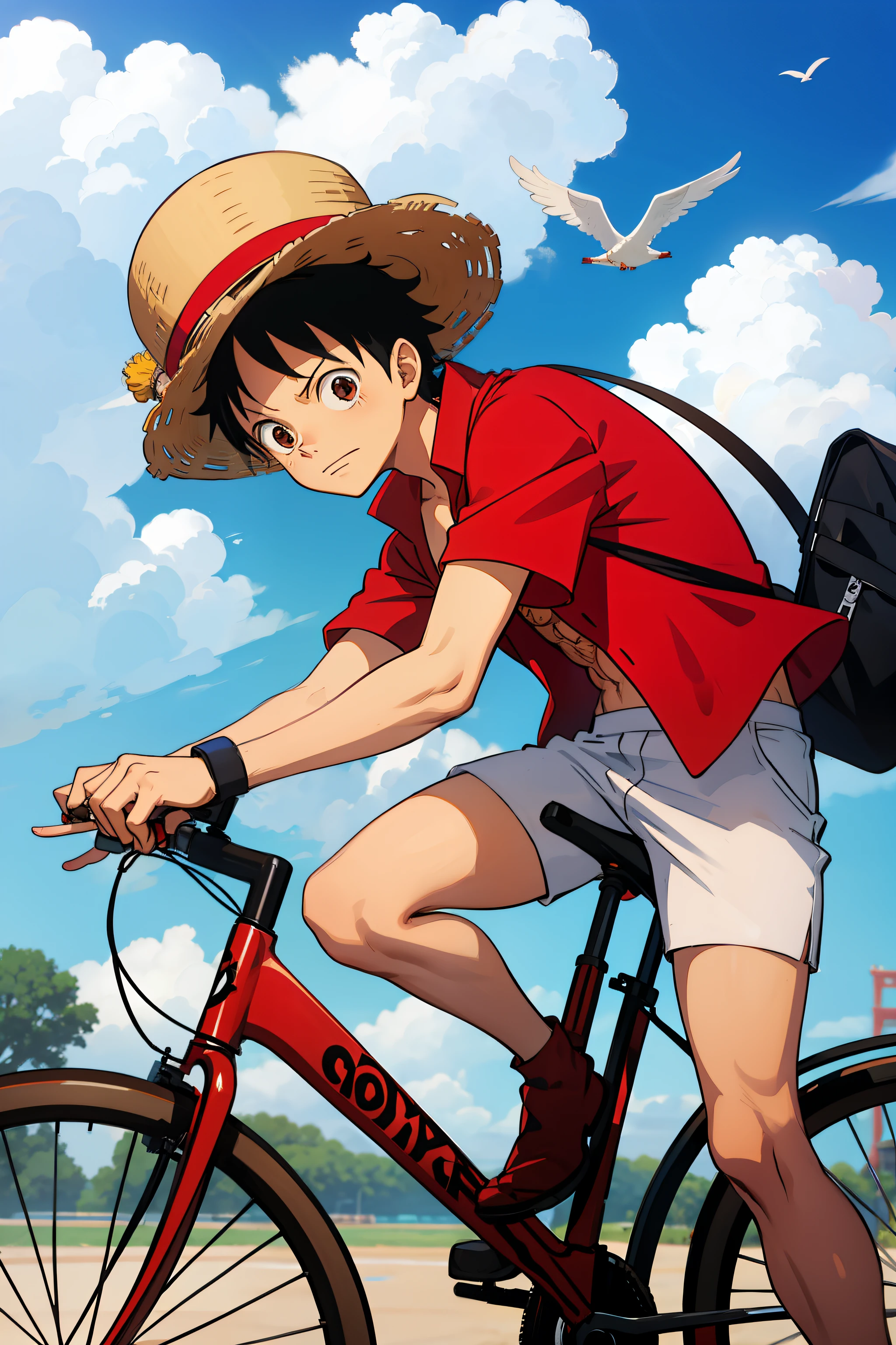 Luffy riding a bike