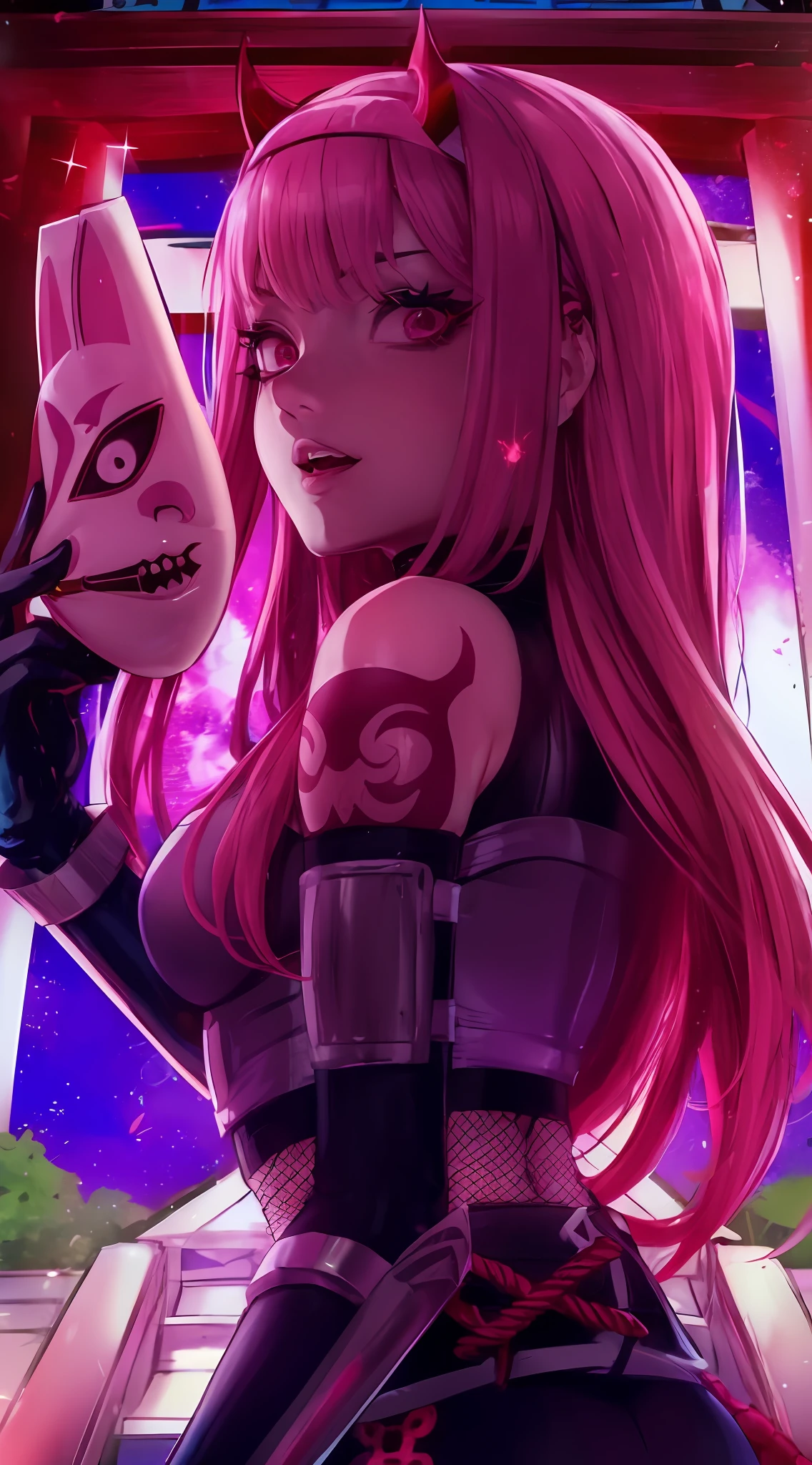 a closeup of a person holding a knife and a mask, ariana grande as a sith, anime vibes, sakura haruno, Retrato Ninja Gaiden Menina, Nezuko, Nezuko-chan, haruno sakura, Joe Biden como um personagem JoJo, foto de perfil 1024px, joe biden as an anime villain, Camada de anime, Demon Slayer rui fanart, melhor qualidade, 8k,  Obra-prima, perfect  lighting