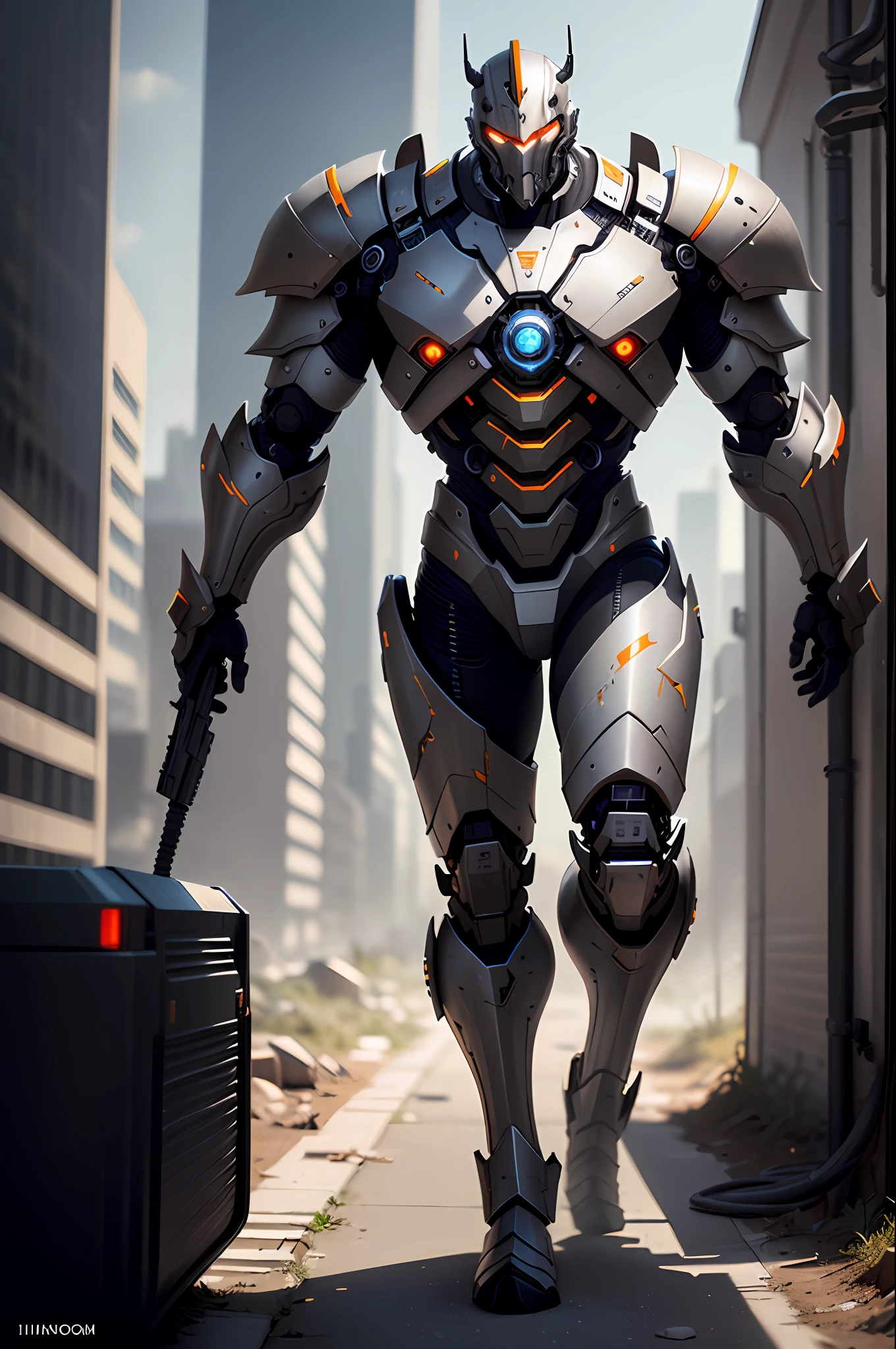 Mechanical sci-fi armor handsome complex, armed tall beasts, cyberpunk war