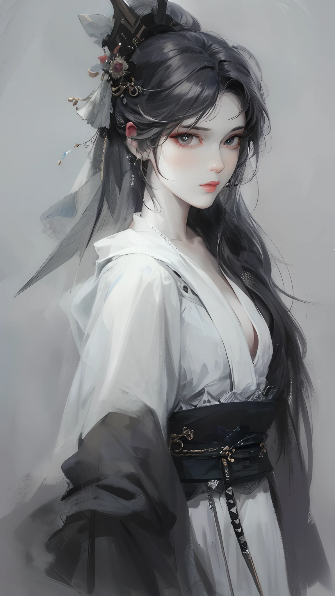 close-up of a woman with white hair and white mask,Belle peinture de personnage,Guviz,Guviz-style artwork,White-haired god,Yang J,Epic and beautiful character art,Stunning character art,FAN Qi,Wu Zhun Shifan,Guvitz at the Pixiv Art Station,Cold,Fine,tmasterpiece,18+,,Good-looking,outstanding,Full of details,The figure is good,