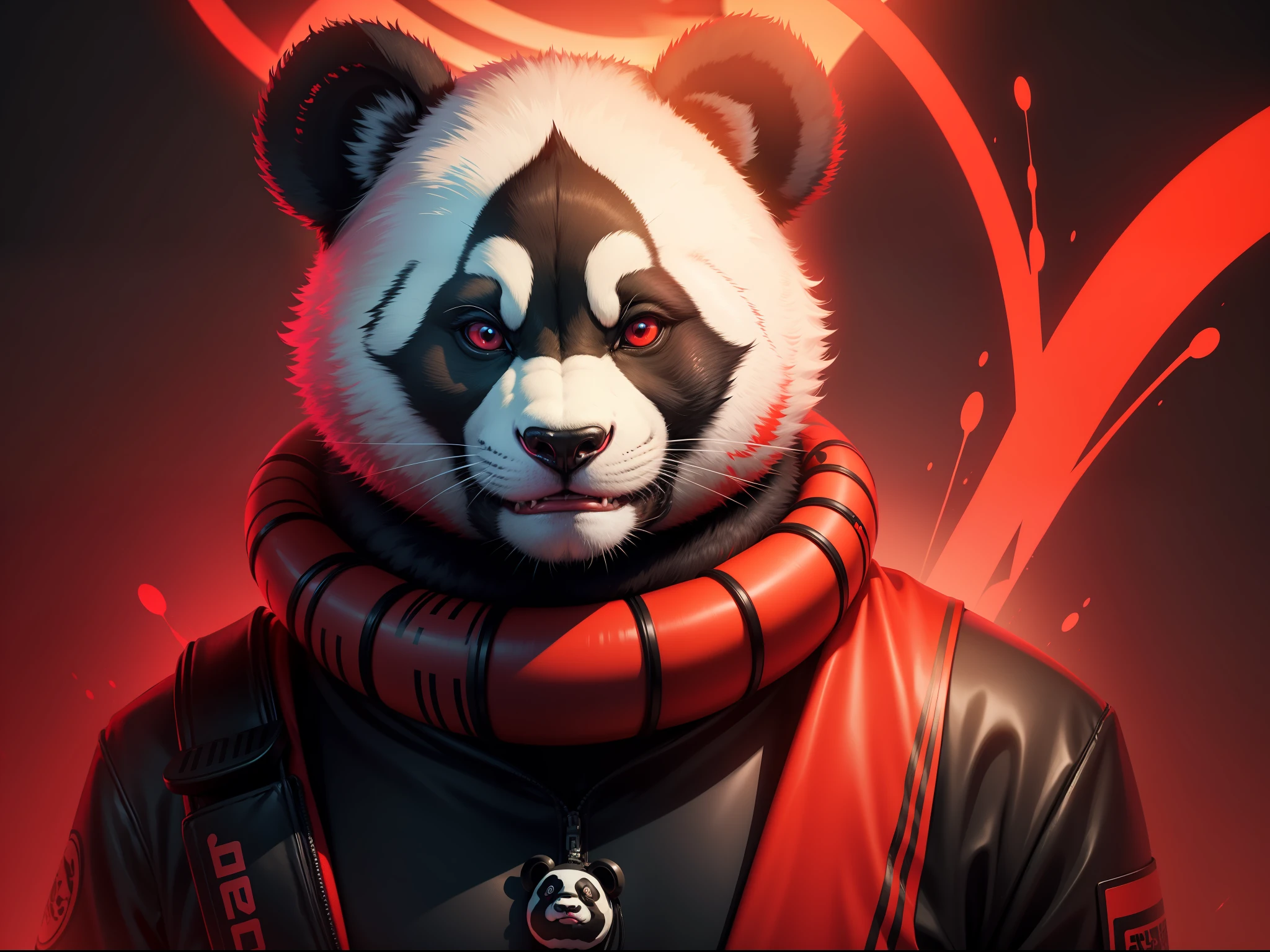 Animal panda neon red insane demonic horror with 8k headset