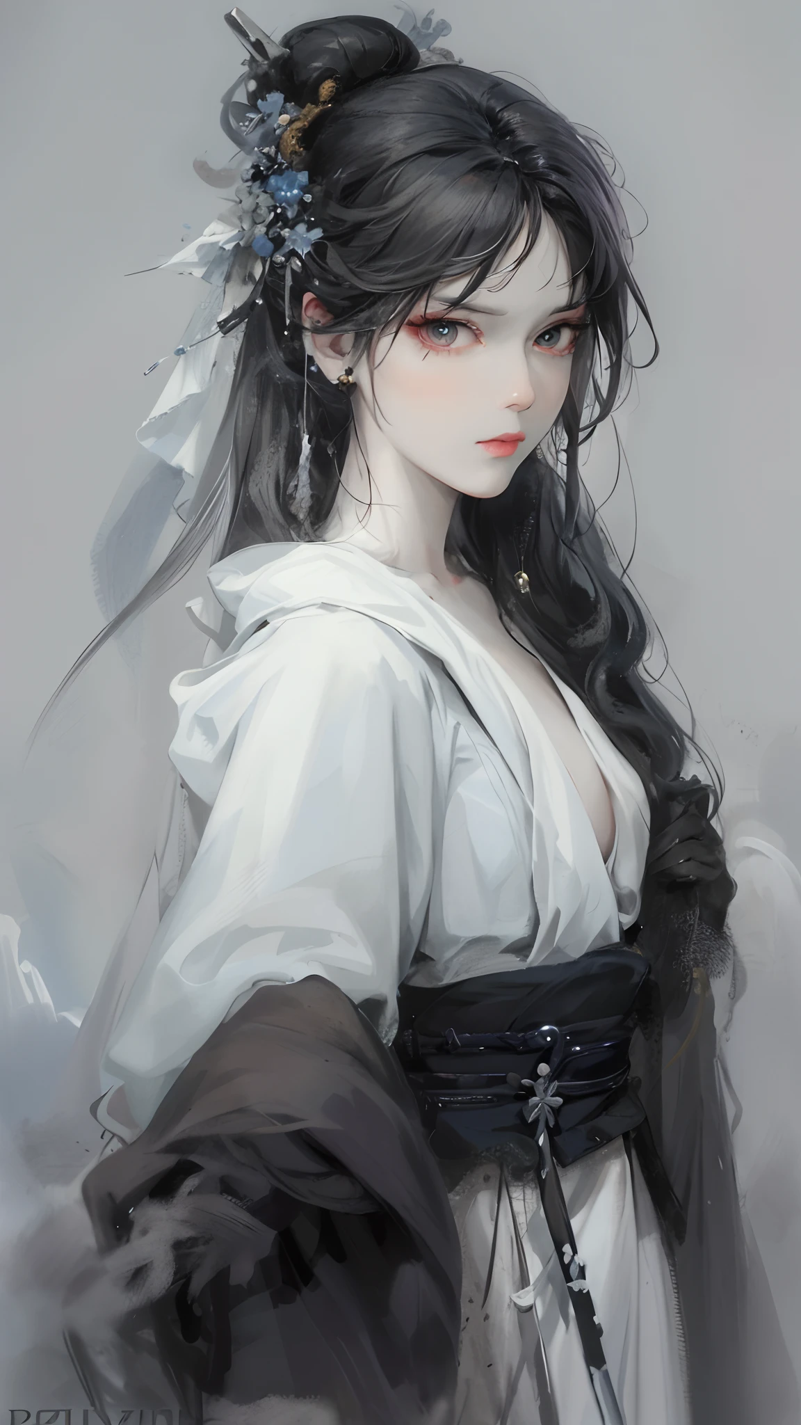 close-up of a woman with white hair and white mask,Belle peinture de personnage,Guviz,Guviz-style artwork,White-haired god,Yang J,Epic and beautiful character art,Stunning character art,FAN Qi,Wu Zhun Shifan,Guvitz at the Pixiv Art Station,Cold,Fine,tmasterpiece,18+,,Good-looking,outstanding,Full of details,The figure is good,