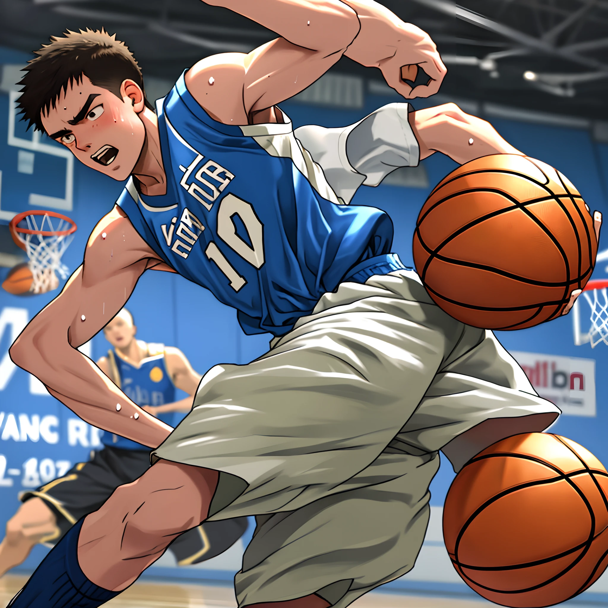 Inch head basketball boy crotch dribbling basket sweating