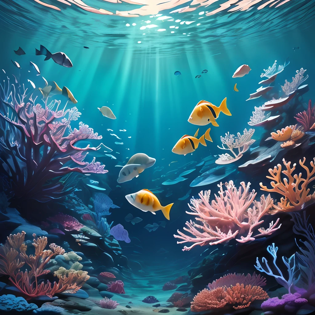 Vibrant underwater scene。 A school of colorful fish weaves through the corals,Their scales sparkle in the sunlight。 Use hyper-realistic photos,Capture every detail of fish and corals in 16k high resolution,The natural beauty of the underwater world is displayed。 The light is natural,The effect of the sun's rays on fish and coral。 The colors are bright and varied,This lens uses a Canon EOS 5D Mark IV DSLR camera,EF 50mm f/1.8 STM lenses,Resolution 30.4 megapixels,ISO speed:32,000,Shutter speed 8000 sec. shooting。 Focus Clear,Highlight fish - ar 16:9 --v 5.1