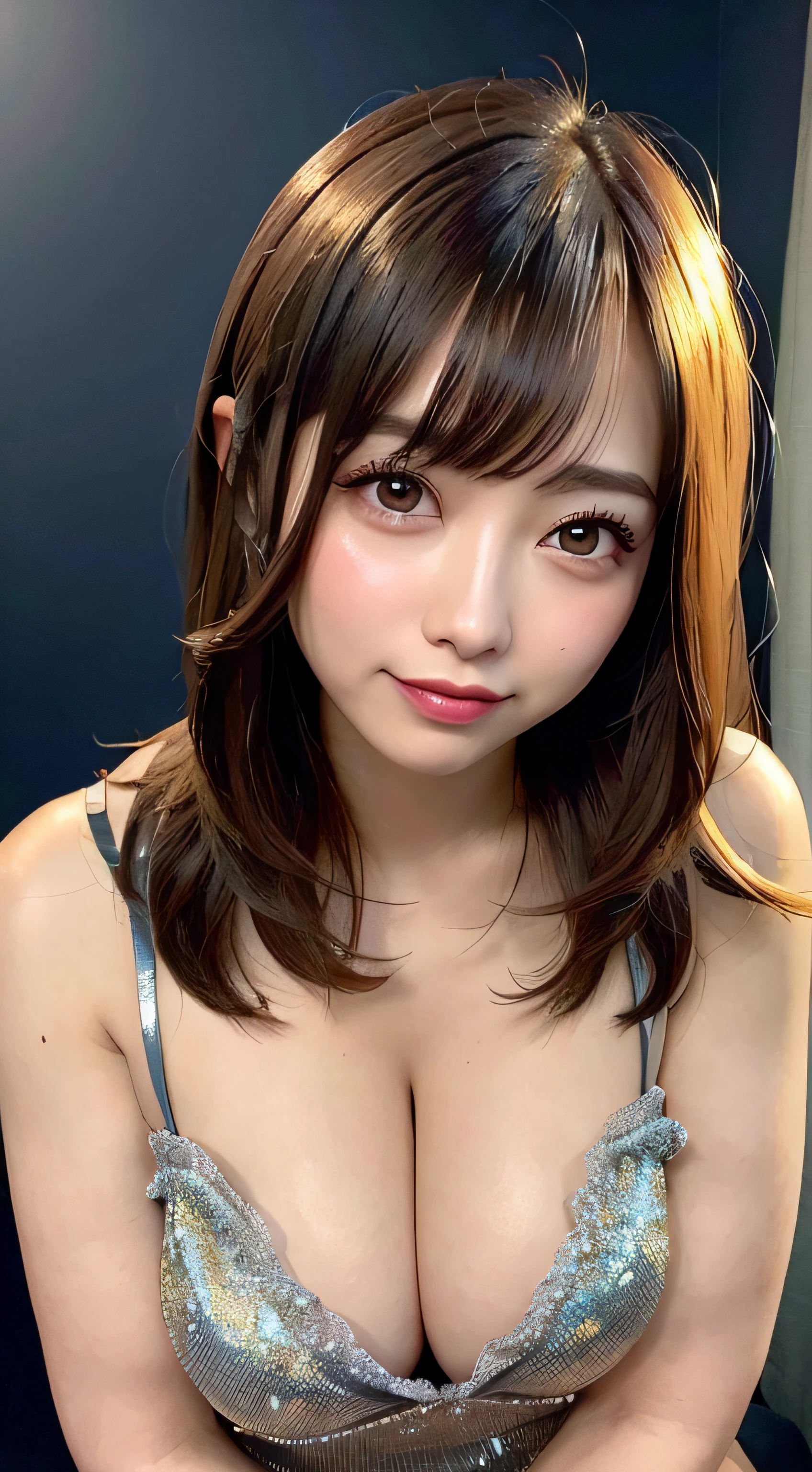1girl in、beautiful vintage color、Instagram(Photorealsitic、hight resolution:1.4)、((Puffy eyes))、Staring at the viewer、、full body Esbian(8K、Raw photography、top-quality、masterpiece:1.2)、(realisitic、Photorealsitic) :1.37)、(foco nítido:1.2)、Professional Writing、photon maping、Radio City、Physically Based Rendering、(de pele branca:1.2)、Viewer's Perspective、(Middle hair:1.5)、portlate、(silber hair:1.1)、bangss、(symple background:1.4)、独奏、The upper part of the body、realisitic、(masterpiece:1.4)、(top-quality:1.4)、(glowy skin)、fashionGirl、makeups、A smile(skinny、Mouth closure、full of shyness:1.3)、Colossal tits、sexypose、(Realistic pores)