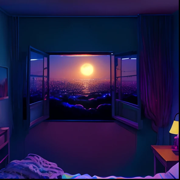 dreamlikeart, masterpiece, best quality, playlist album, vibing, escape from reality, dreamy, midnight vibes, lofi art, digital art, mellow, day dreaming, slow vibes, cityscapes, midnight bedroom, lo-fi art, midnight lo-fi