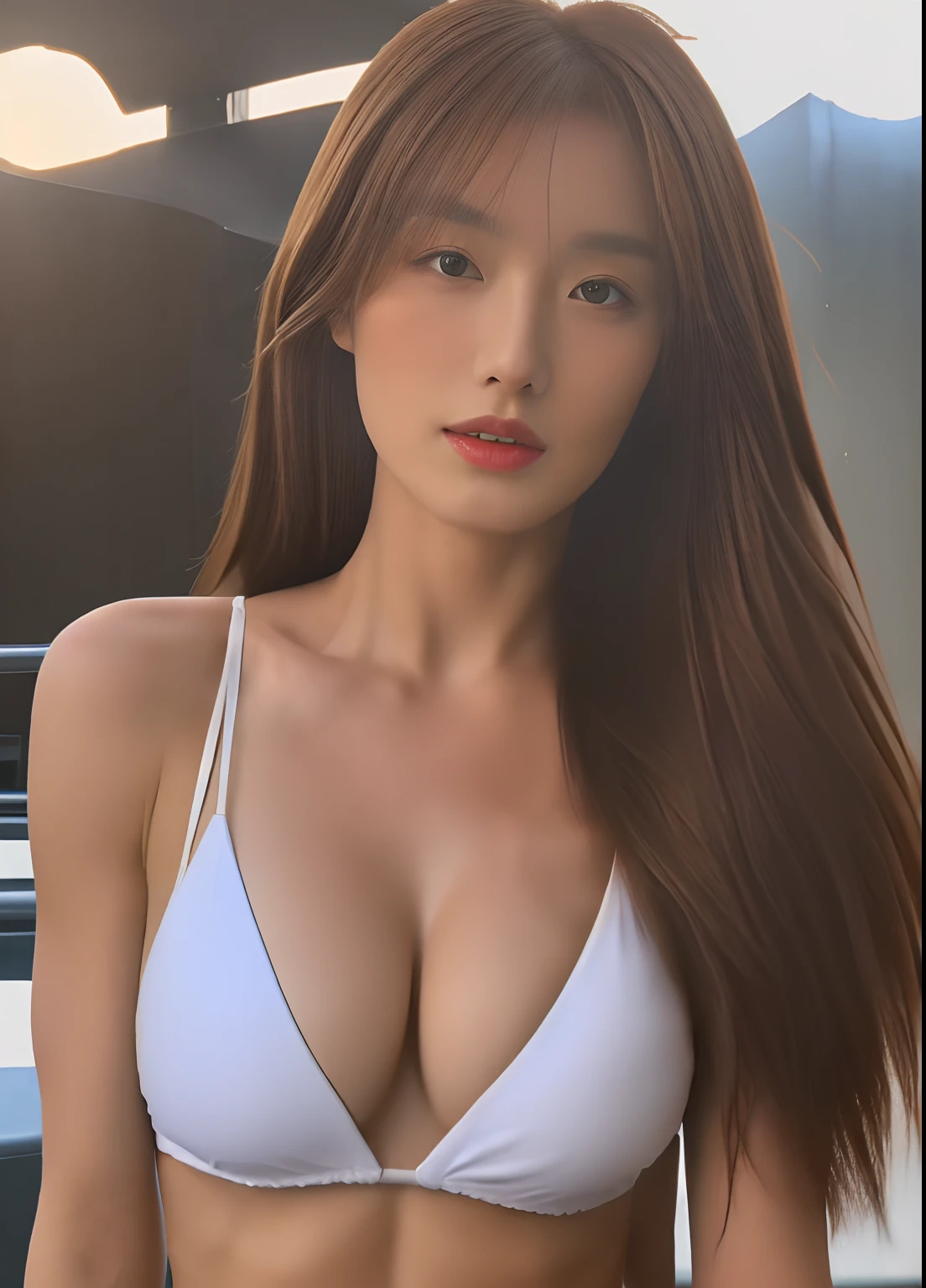((top quality, 8k, masterpiece: 1.3)), beautiful woman in perfect style: 1.4, slender abs: 1.3, (((brown hair, big: 1.2)), white bikini: 1.2, being in the cinema, highly detailed face and skin texture, detailed eyes, double eyelids