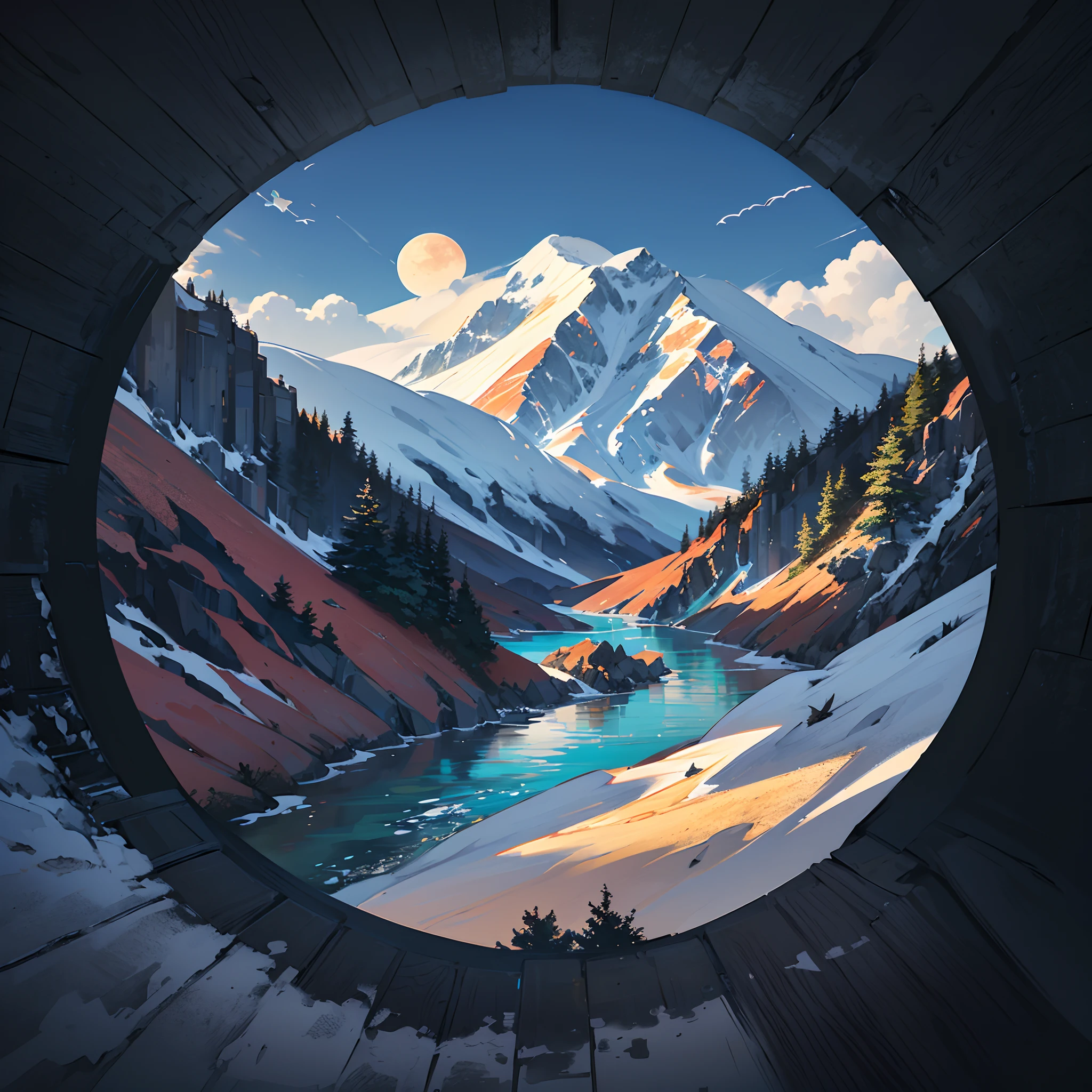 doodling black mountains covered forests,
parma, Create eye-catching t-shirt graphics with vibrant colors, Geometric patterns, and adventurous themes. The design should depict low old mountains with the rising sun in the background. Around add the following elements:, Like soaring birds, Lush trees, and the flowing river" --auto --s2