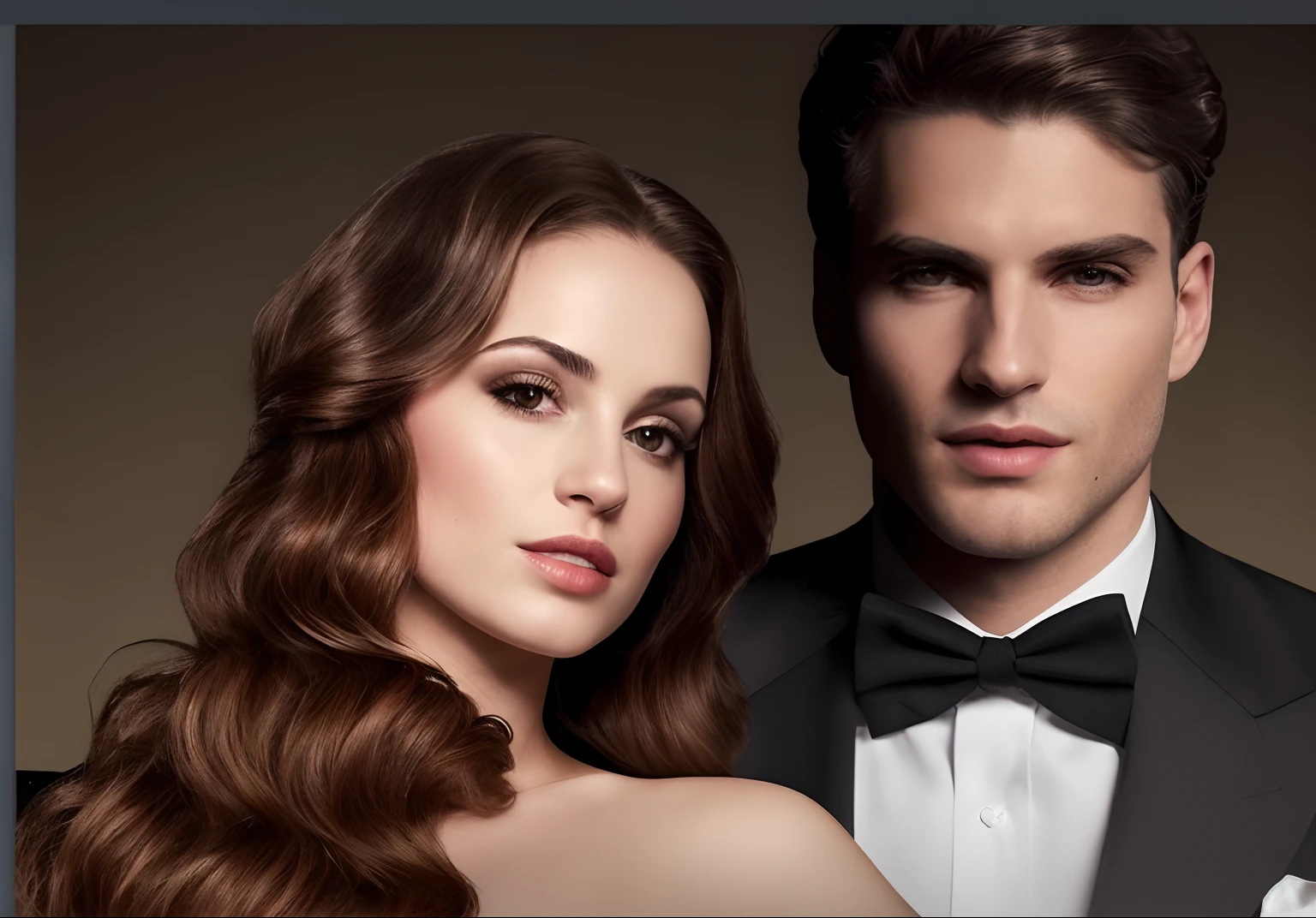 um close up de um homem e uma mulher em trajes formais, redahair and attractive features, inspirado em Ramon Pichot, rosto bonito e rosto bonito, penteado glamoroso, Directed by: Hristofor Zhefarovich, estilo de cabelo imperial e elegante, Directed by: Zahari Zograf, um casal elegante, modelo bem cuidado, Directed by: Edward Avedisian