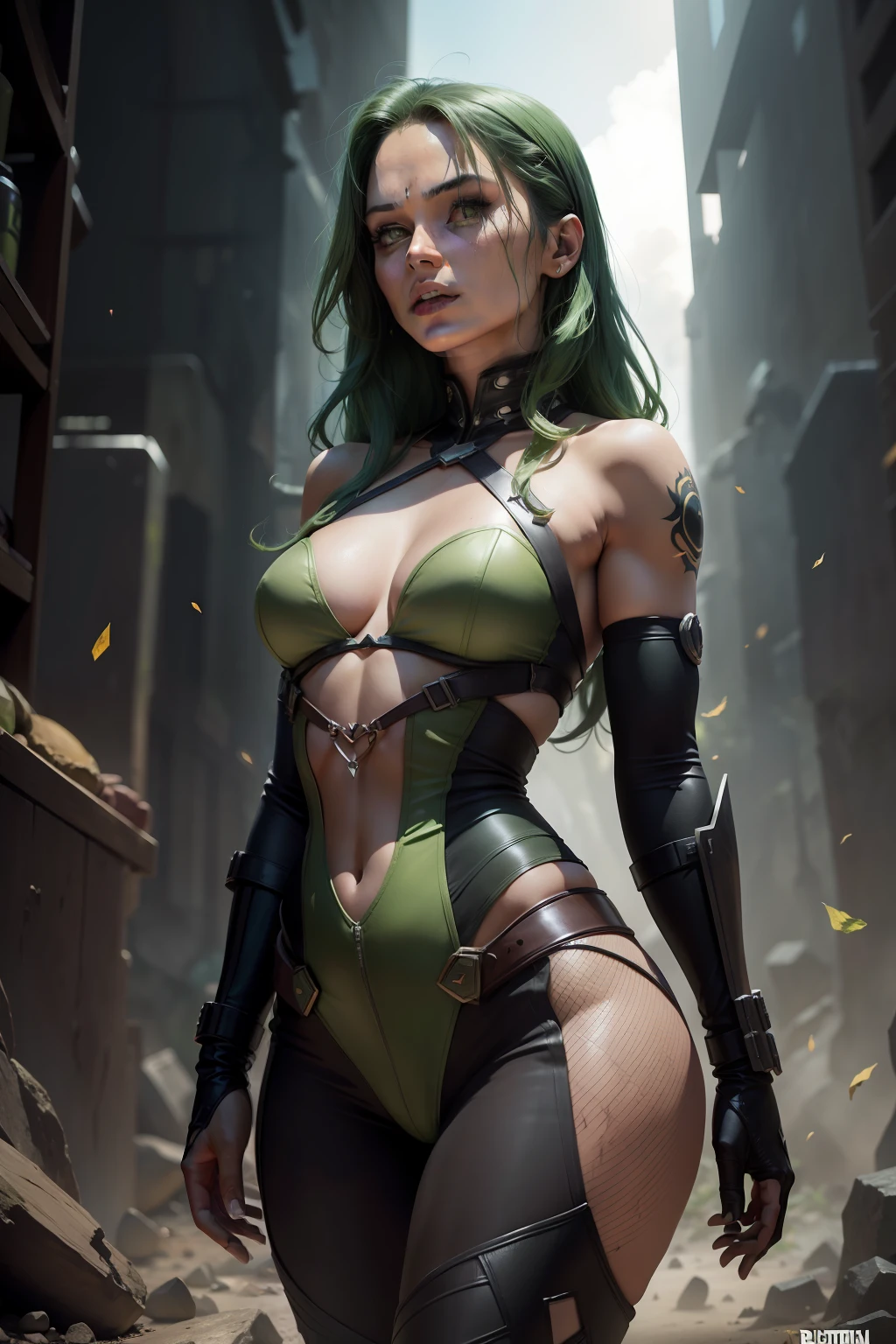 ((toda a pele verde)) Gamora is a lethal warrior in the Marvel Universe, conhecida por sua pele totalmente verde e habilidades de combate excepcionais. she murders while becoming an essential part of the Guardians of the Galaxy. Your determination, Astute and complex connections make her an intriguing and multifaceted figure.
(best quality: 1.0), (Ultra Highres: 1.0), rosto e olhos altamente detalhados, (fotorrealista: 1.2)