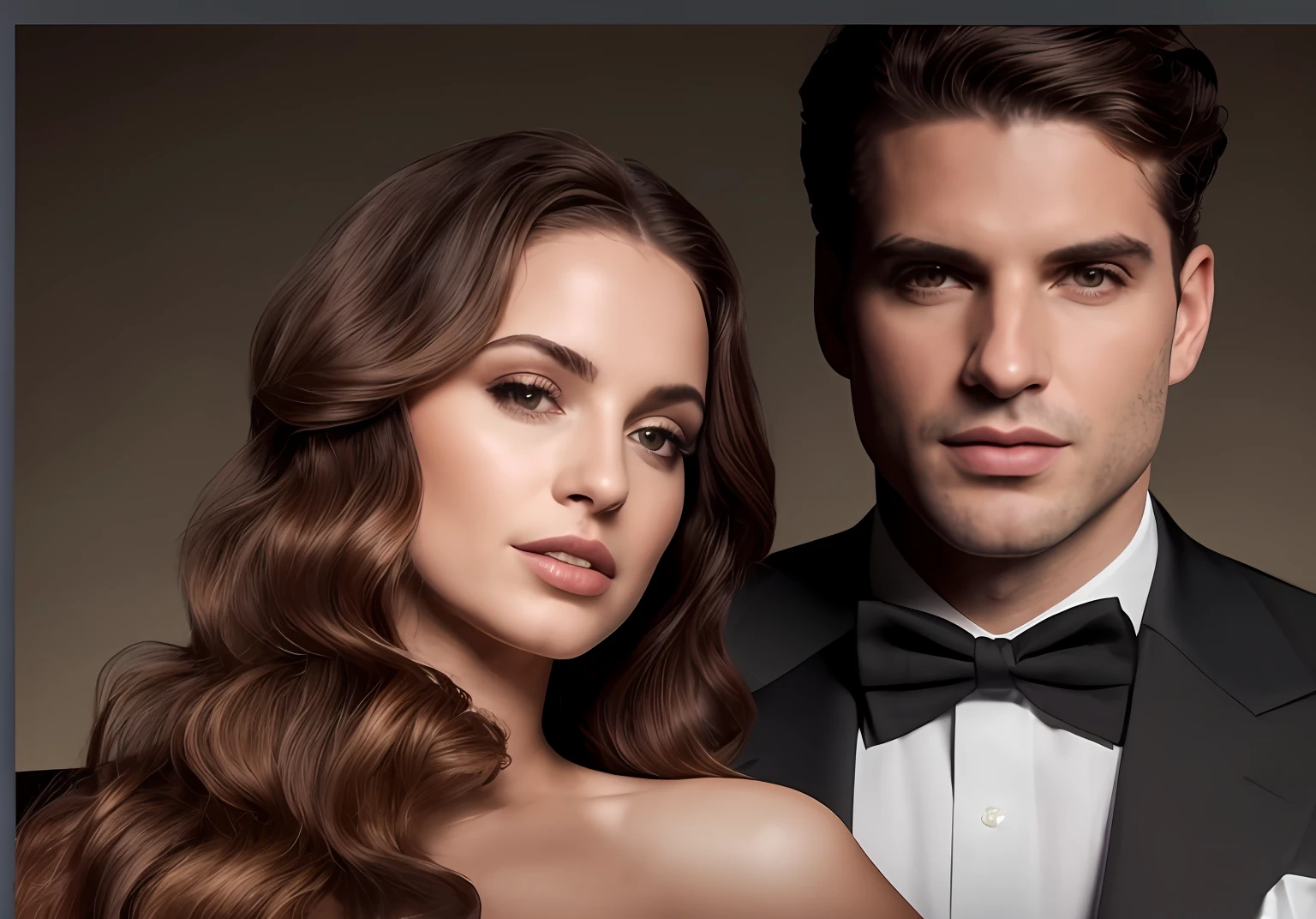 um close up de um homem e uma mulher em trajes formais, redahair and attractive features, inspirado em Ramon Pichot, rosto bonito e rosto bonito, penteado glamoroso, Directed by: Hristofor Zhefarovich, estilo de cabelo imperial e elegante, Directed by: Zahari Zograf, um casal elegante, modelo bem cuidado, Directed by: Eduardo Avedisiano