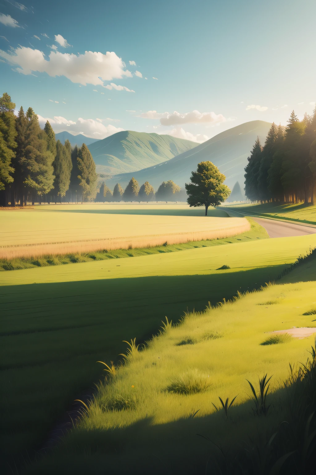 Realistic open landscape，grass field