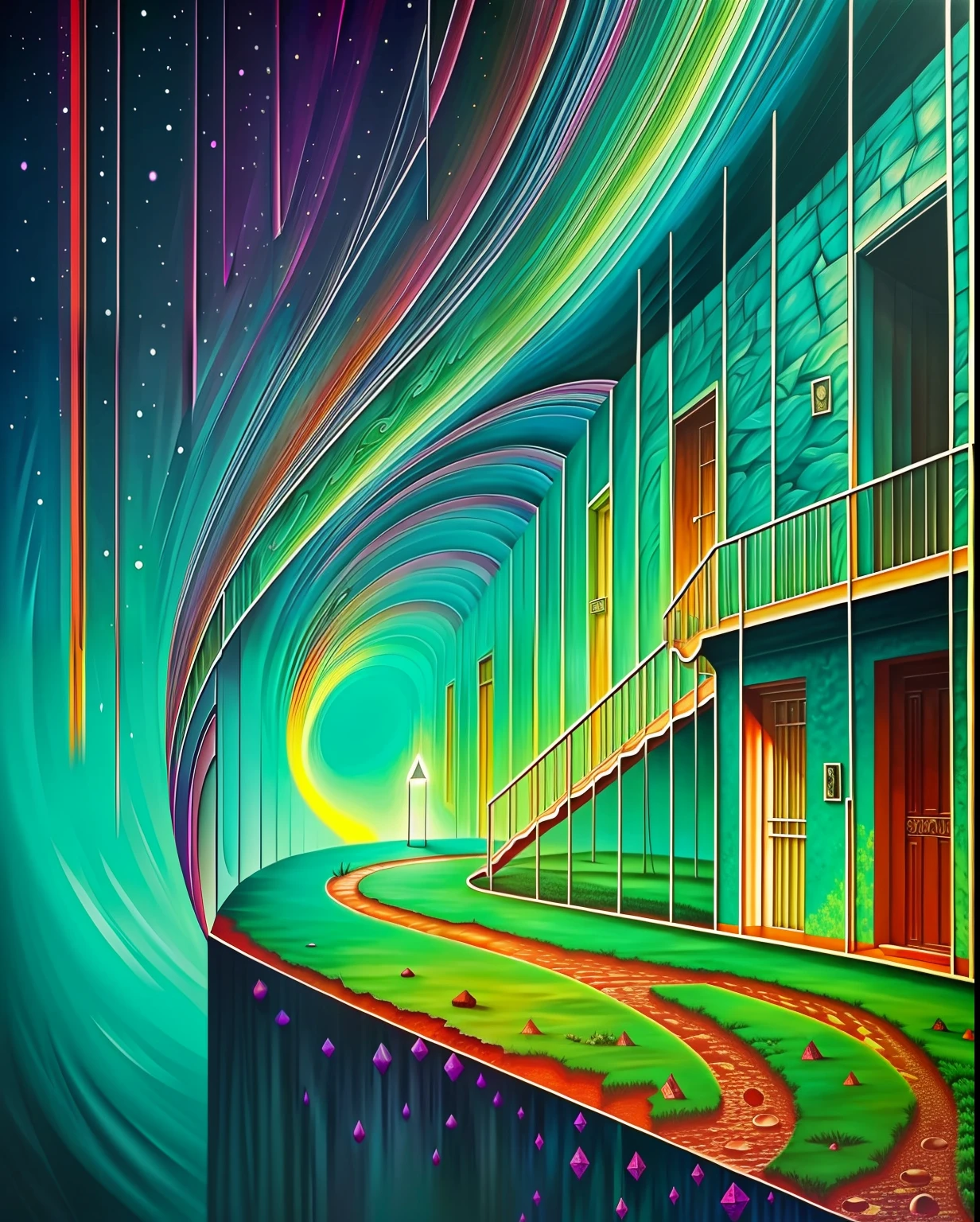 paisagem surreal, Lovecraft, psicodelic, pintura detalhada, intrincado, abstrato