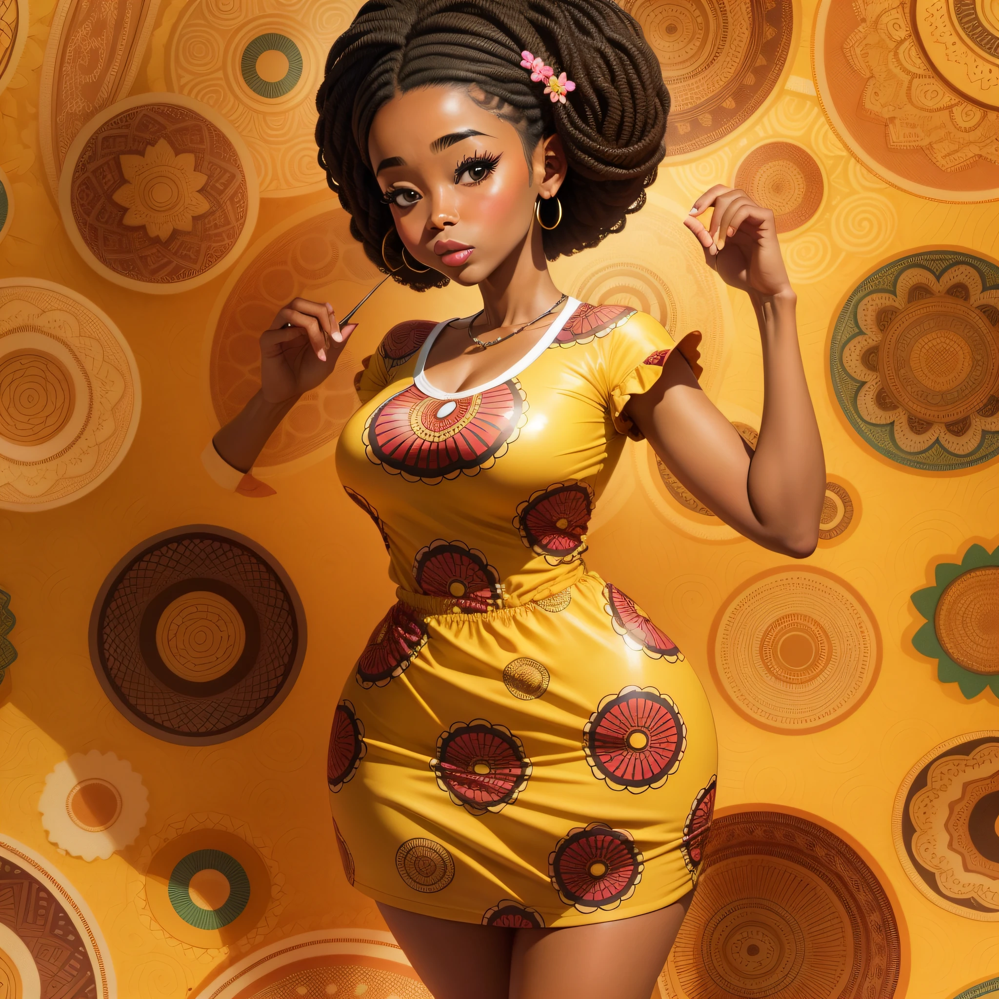 seamless pattern of african american 60's woman in a kawaii style