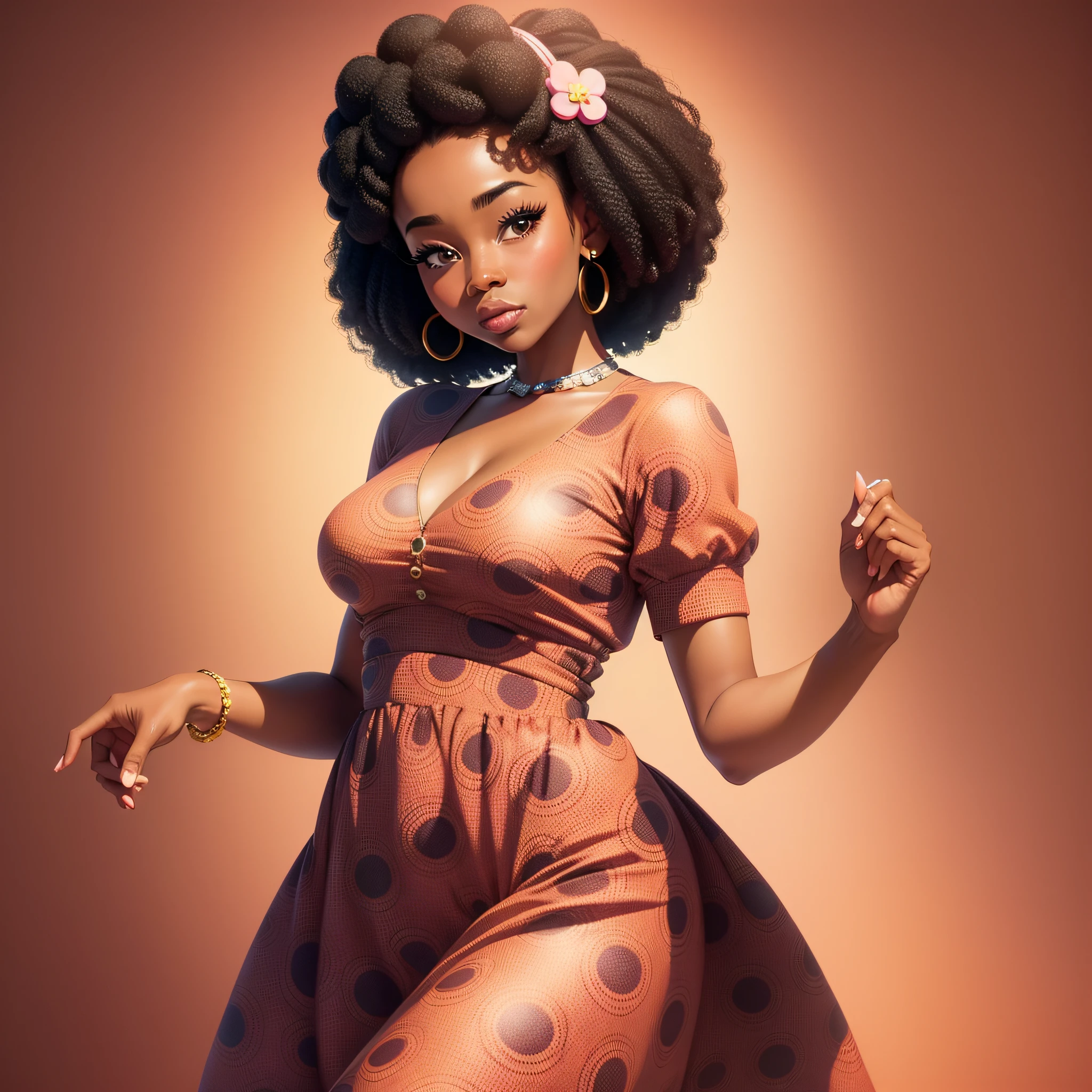 african american 60's woman in a kawaii style seamless pattern background that repeats