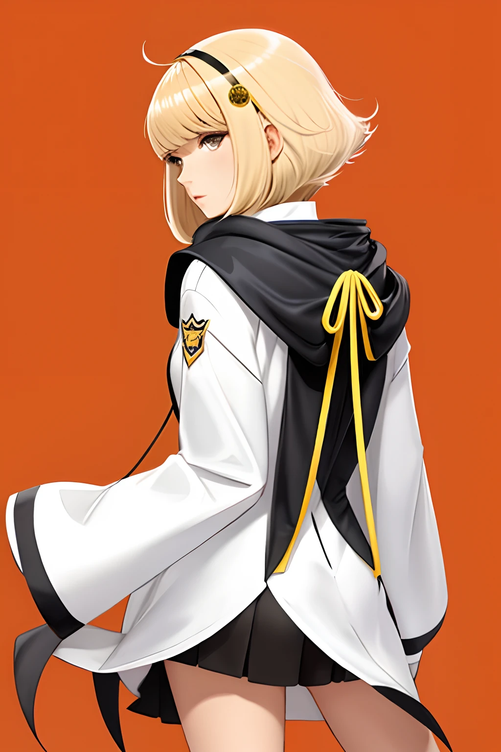 femele,slanted bangs,hooding,Cartoony,blond hairbl,Turn Back