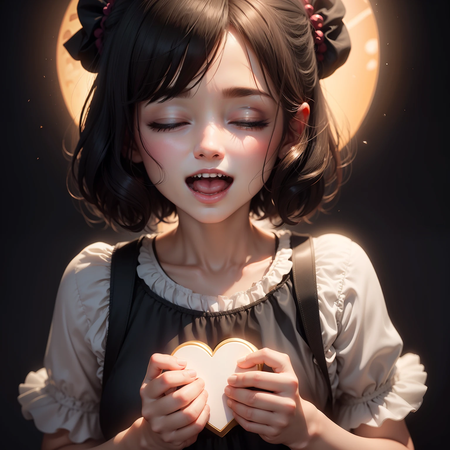 /imagine,She sang every day, filling hearts with joy,dark background, slight light, cartoon style ,
