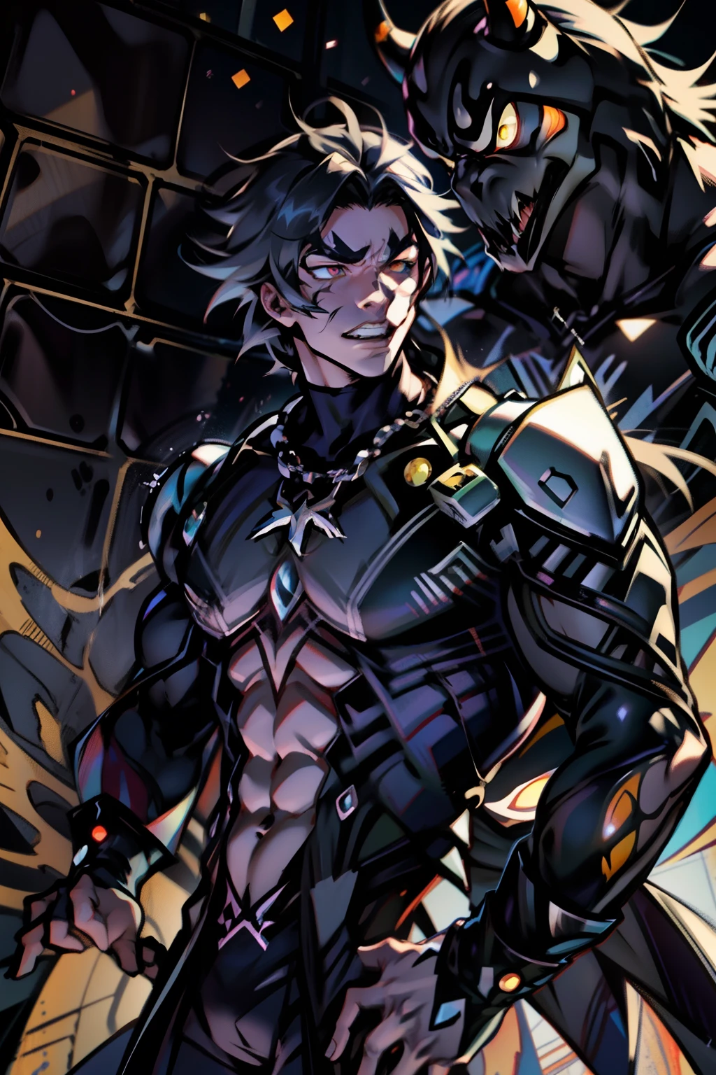 《the original god》Arataki Kazuto , male people, chest muscle, Sexy , Venom symbiote for your body, Black mucus of the body , into venom, venomize,Black bodysuit,(Cloak),Red cape,Abs,(Adult male)((Venom possession,venom symbiote)),over-Tortoise Man,Battle damage,((Masterpiece)), ((Best quality)), Ultra detailed,((illustration)), Dynamic Angle, Detailed light, (Delicate eyes), Floating, 1boy, Male focus, Head, Clothing, Yellow eyes, necklace, tattoo, (Forehead:0.8), (ahoge:0.8), jewelry, brunette color hair,apathy,Ray, chest muscle, Sexy , Venom symbiote for your body, Black mucus of the body , (into venom), Venom,frontage,Bust photo,White tight-fitting top,spiderman outfit,style of anime4 K, 4K anime wallpaper, Badass anime 8 K, 4 k comic wallpaper, young anime man, Anime boys, Anime wallpapers 4 k, Anime wallpaper 4K, High quality anime art style, Anime moe art style, Anime art wallpaper 8 K, Anime art wallpaper 4 K, RGB lighting,